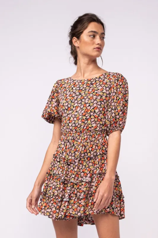 Brown Floral Ruffle Tiered Dress sold by Pinkblush