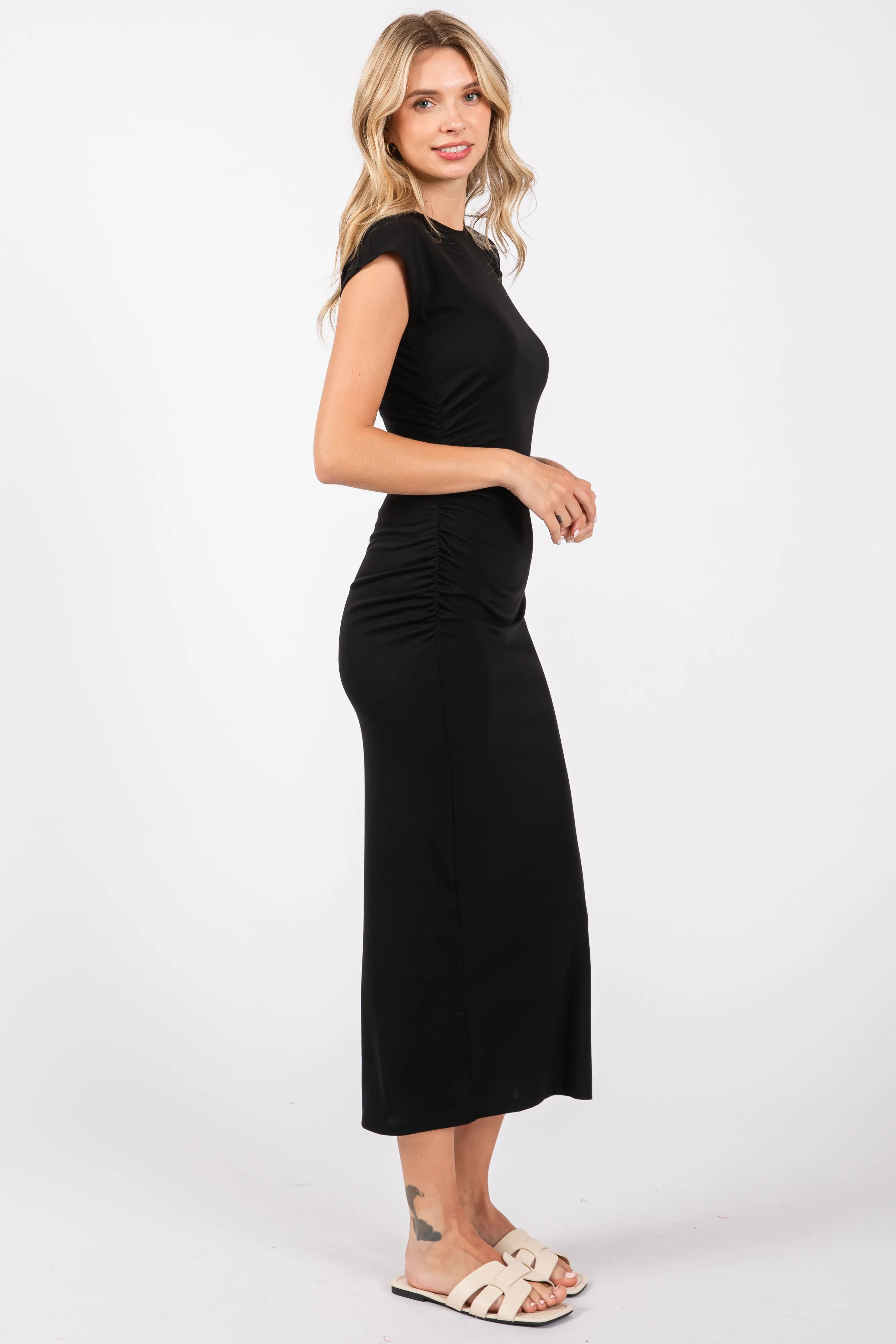 Black Short Sleeve Midi T-Shirt Dress sold by Pinkblush product image thumbnail 2