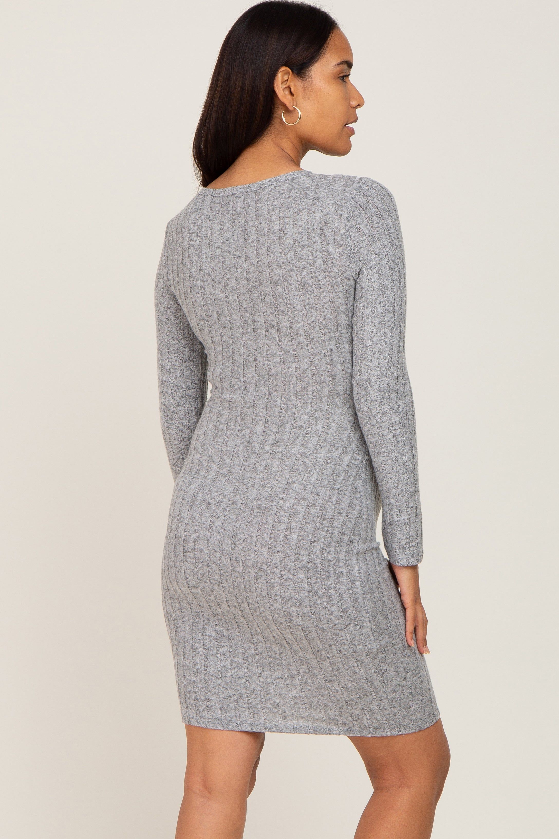Heather Grey Soft Ribbed Long Sleeve Maternity Midi Dress sold by Pinkblush product image thumbnail 3