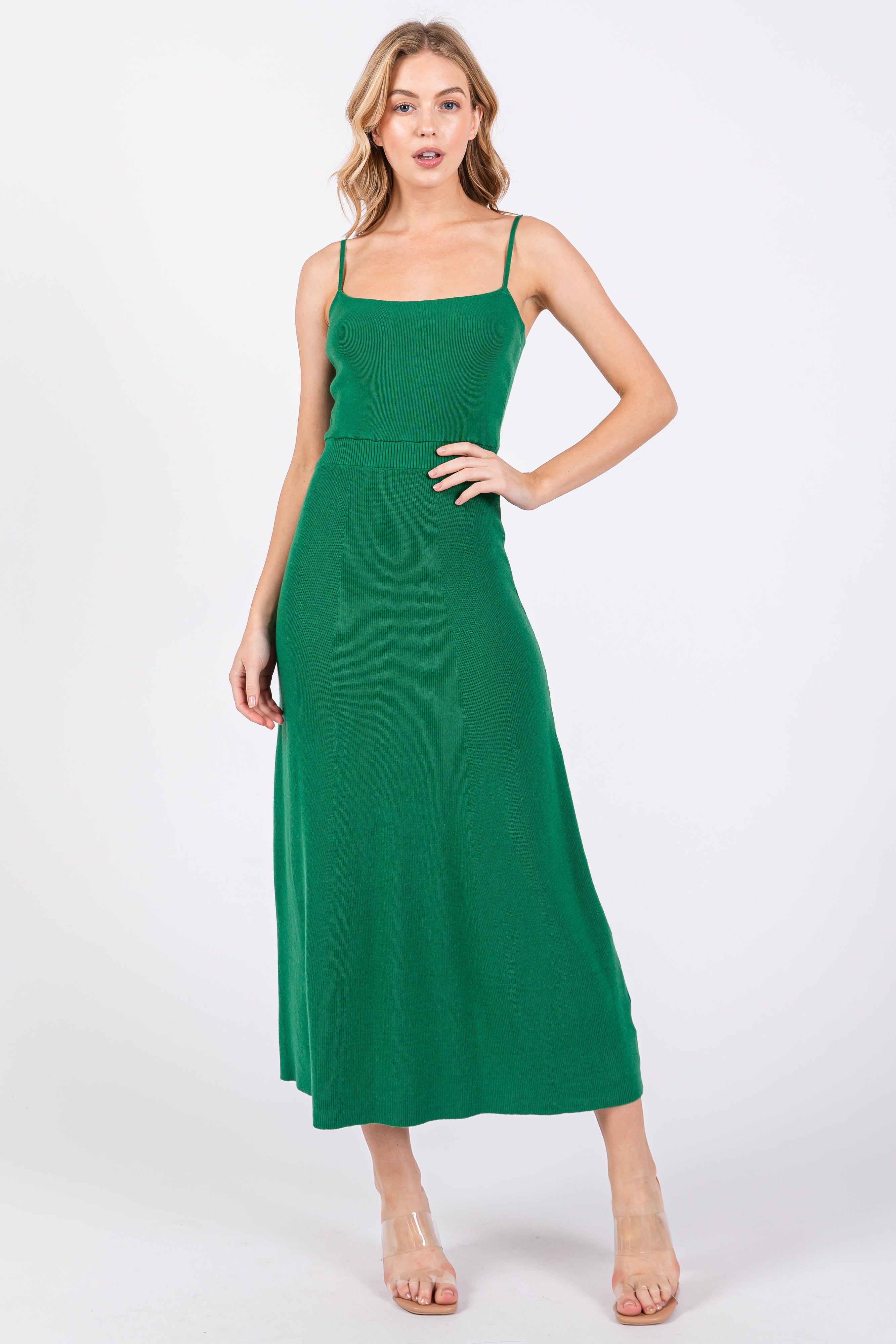 Green Square Neck Sleeveless Sweater Midi Dress sold by Pinkblush