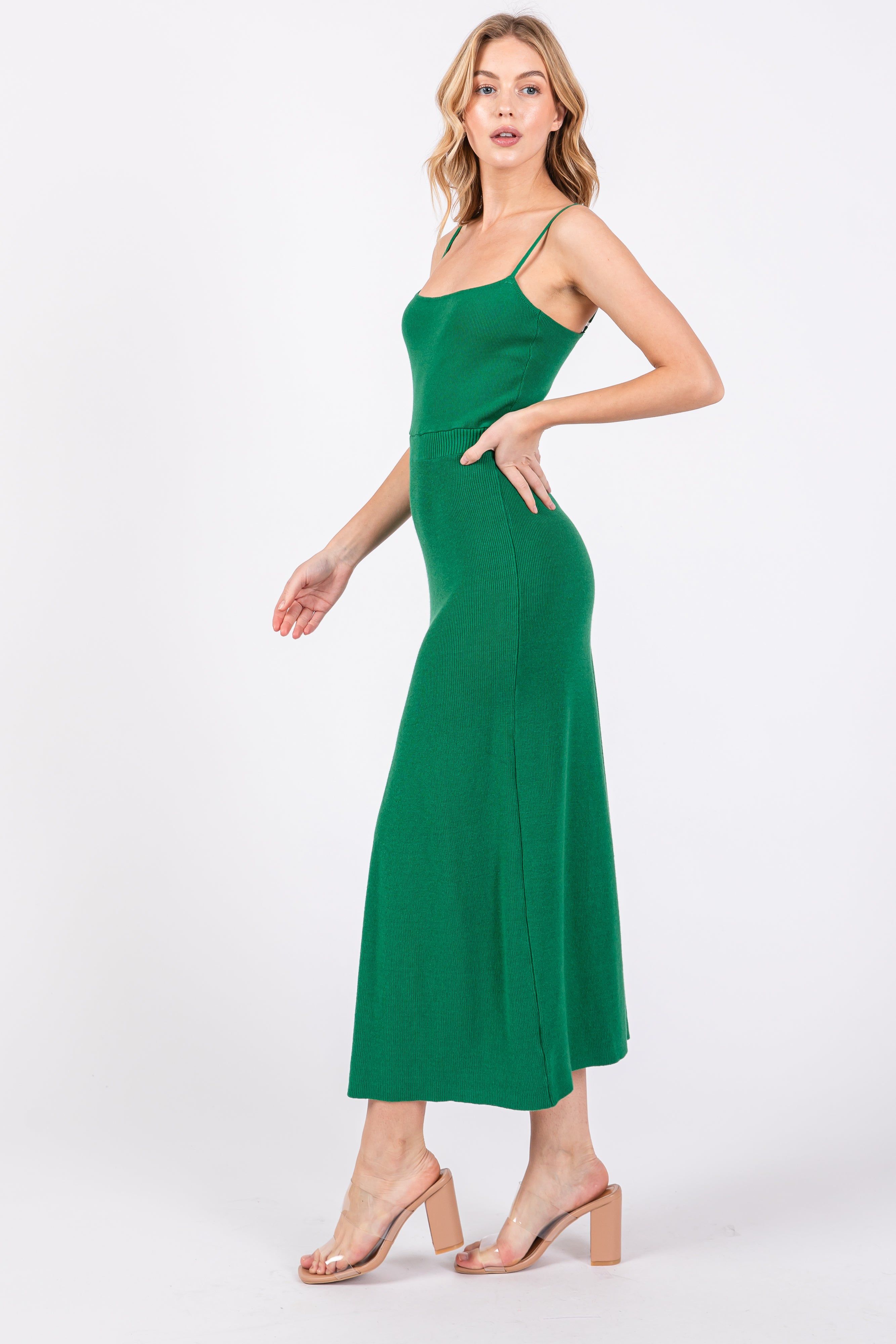 Green Square Neck Sleeveless Sweater Midi Dress sold by Pinkblush product image thumbnail 2