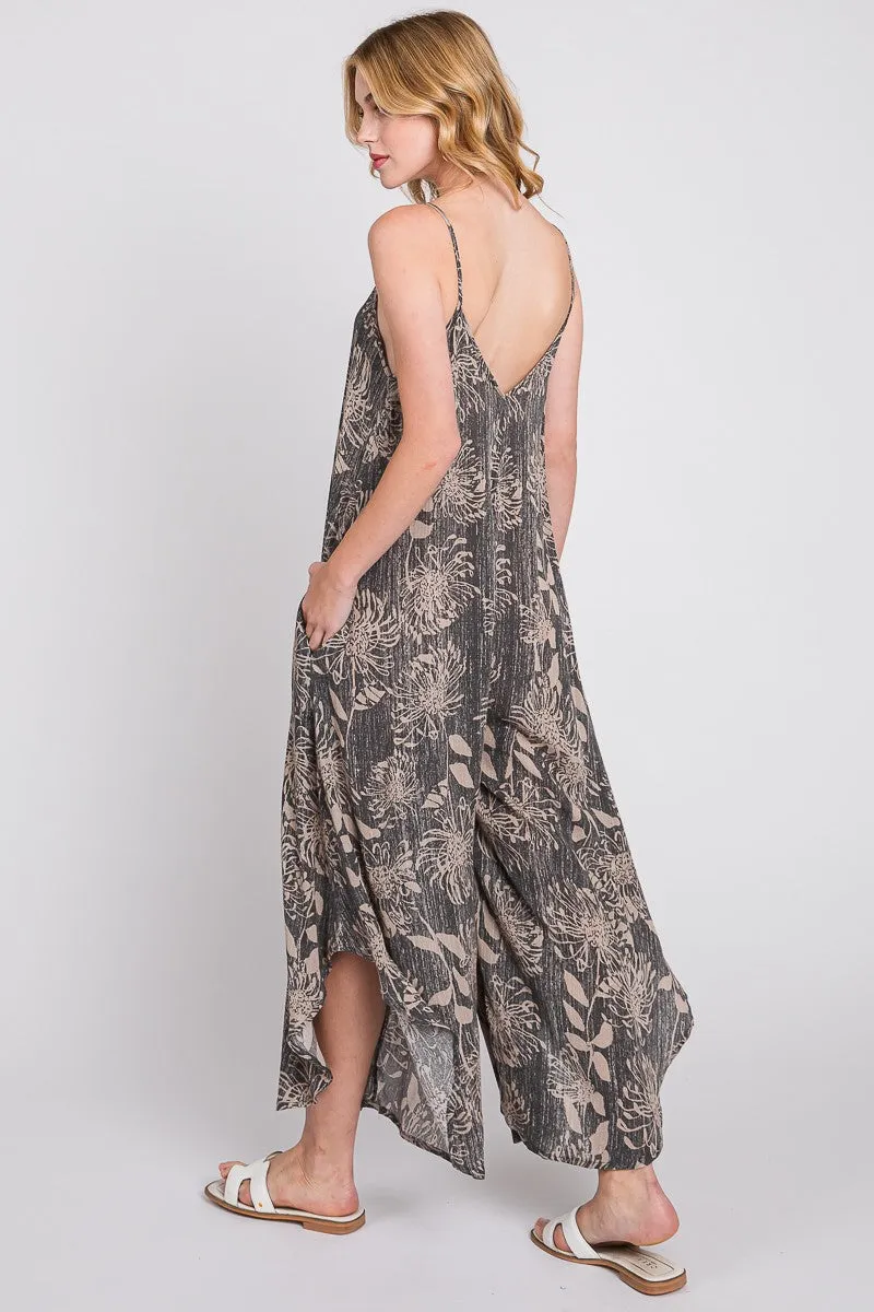 Charcoal Floral Asymmetrical Hem Jumpsuit sold by Pinkblush product image thumbnail 4