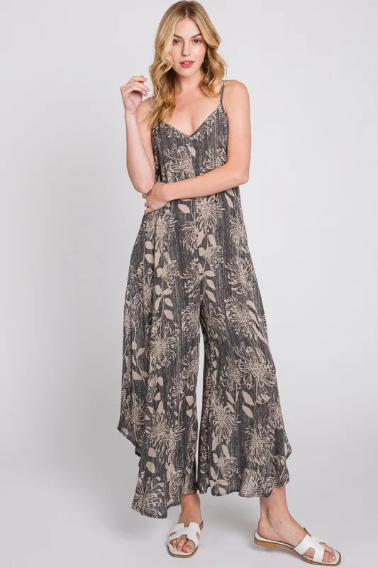 Charcoal Floral Asymmetrical Hem Jumpsuit sold by Pinkblush
