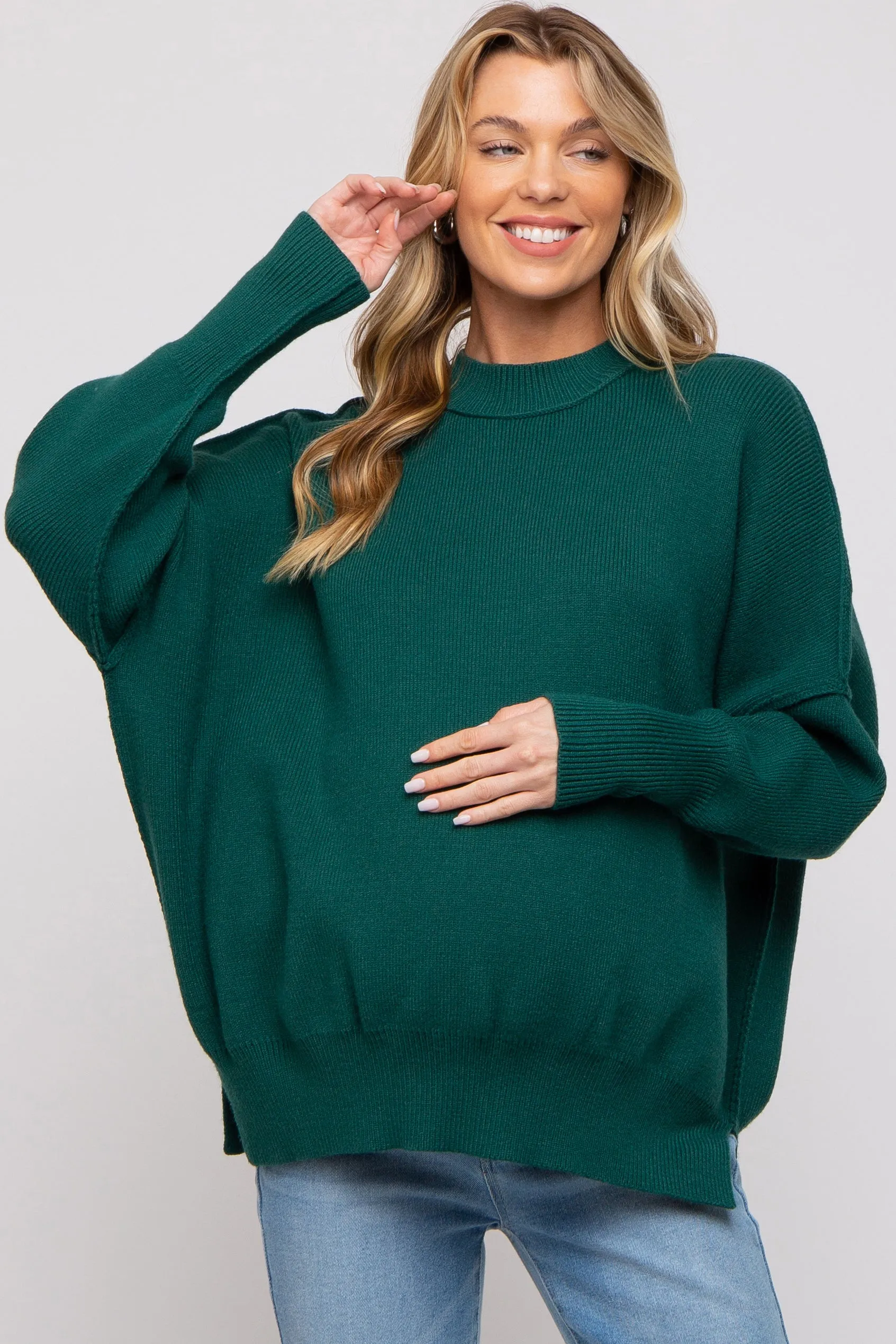 Emerald Knit Mock Neck Maternity Sweater sold by Pinkblush product image thumbnail 2