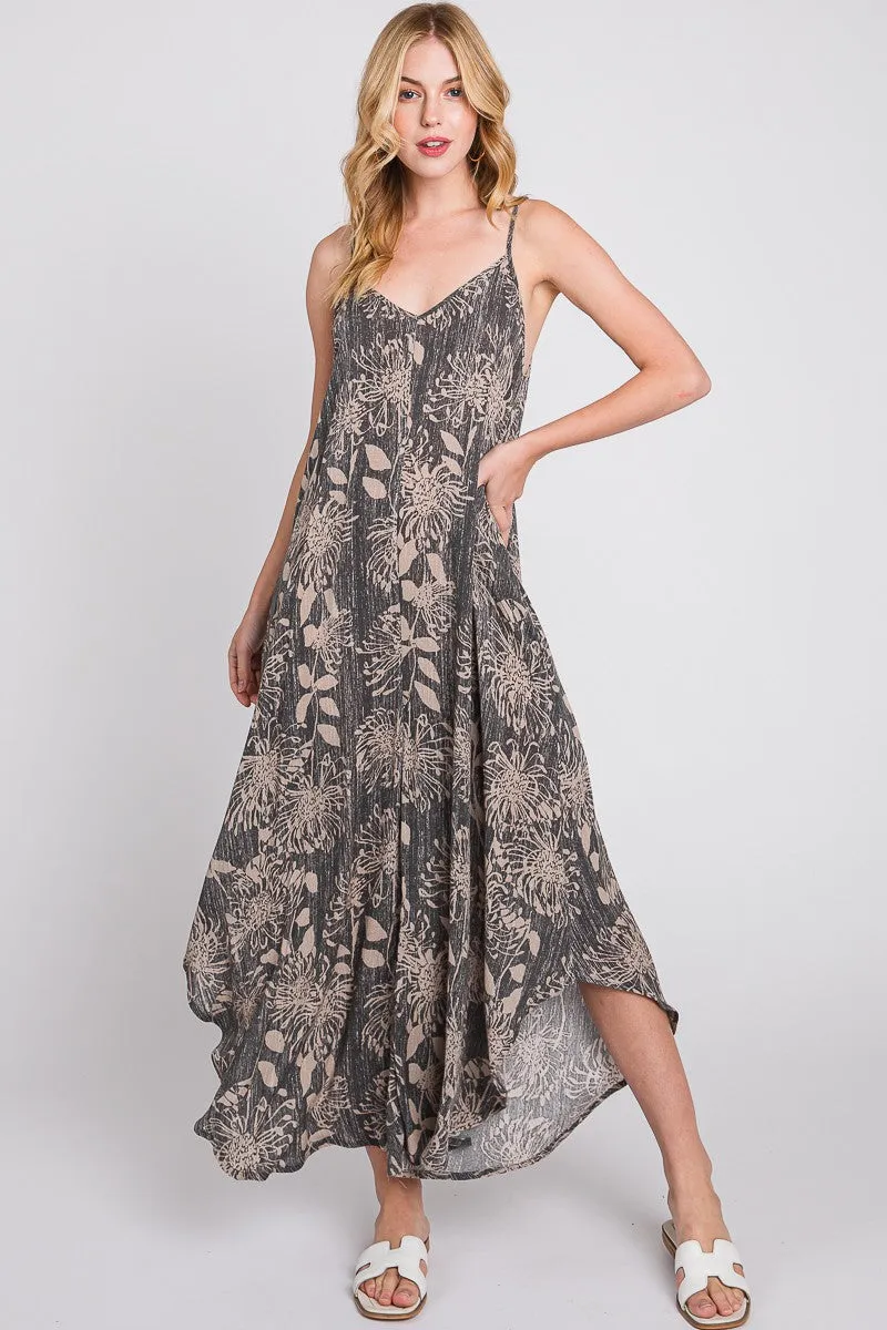 Charcoal Floral Asymmetrical Hem Jumpsuit sold by Pinkblush product image thumbnail 2