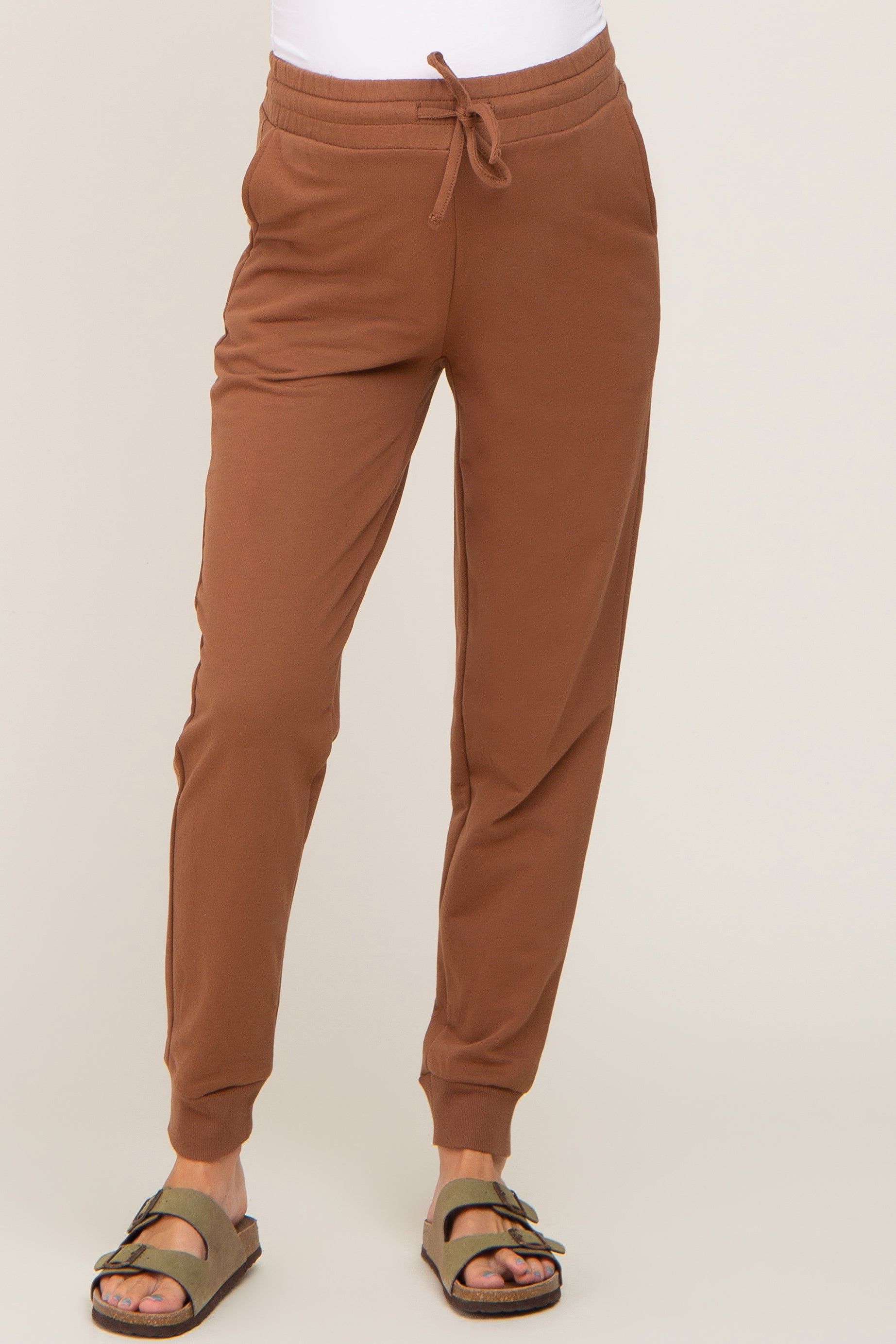 Camel Basic Drawstring Maternity Sweatpants sold by Pinkblush product image thumbnail 2