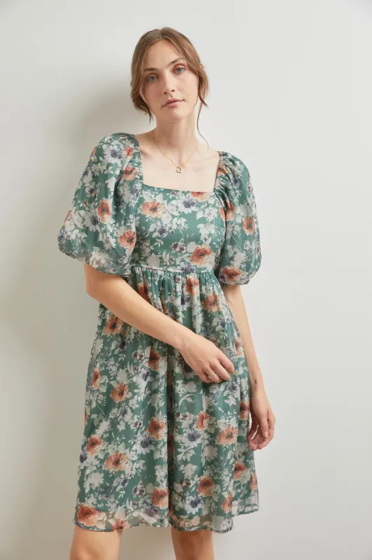 Green Floral Puff Sleeve Dress sold by Pinkblush