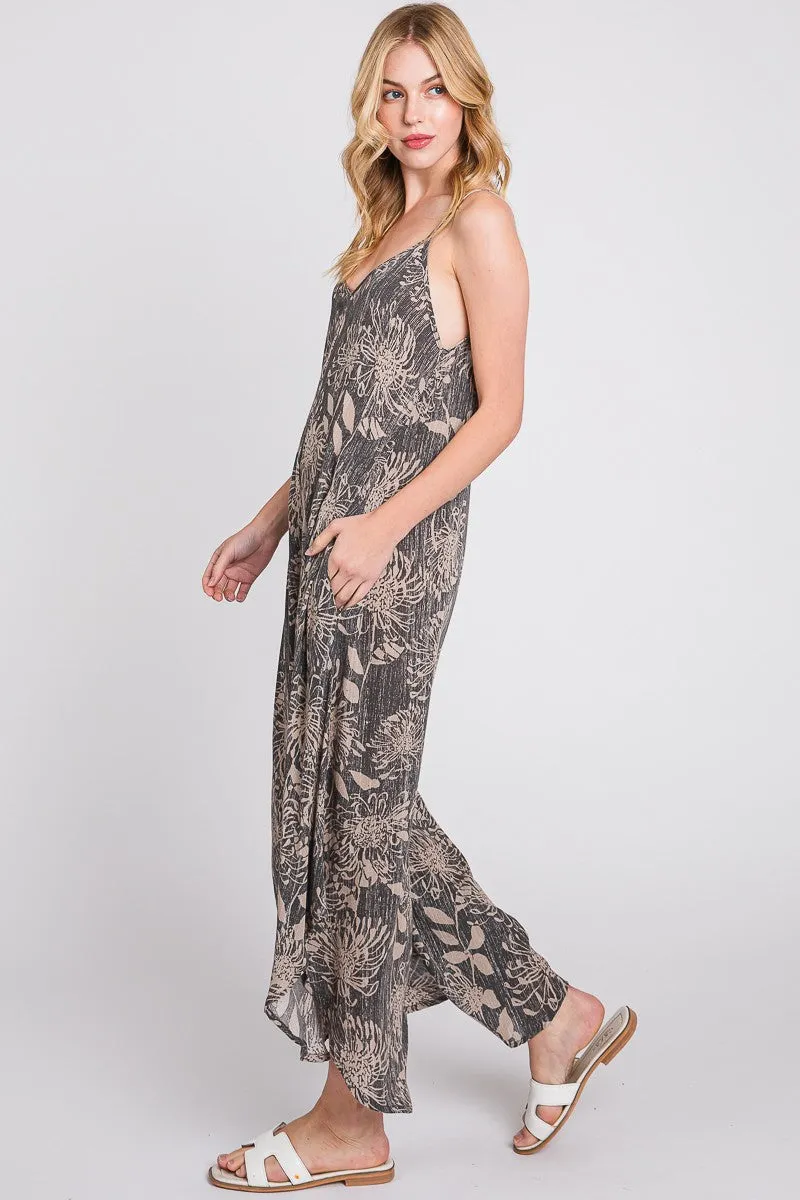 Charcoal Floral Asymmetrical Hem Jumpsuit sold by Pinkblush product image thumbnail 3
