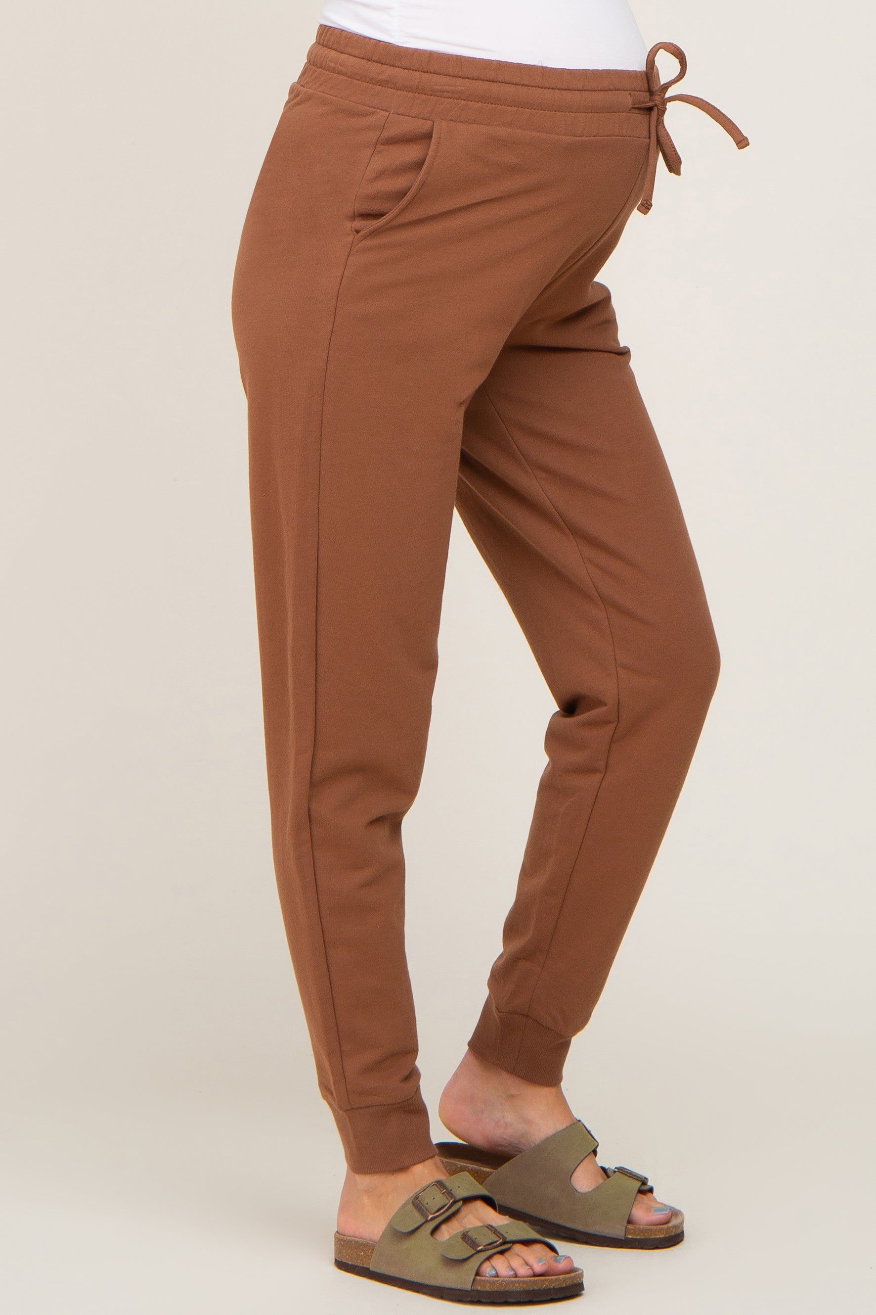 Camel Basic Drawstring Maternity Sweatpants sold by Pinkblush product image thumbnail 3