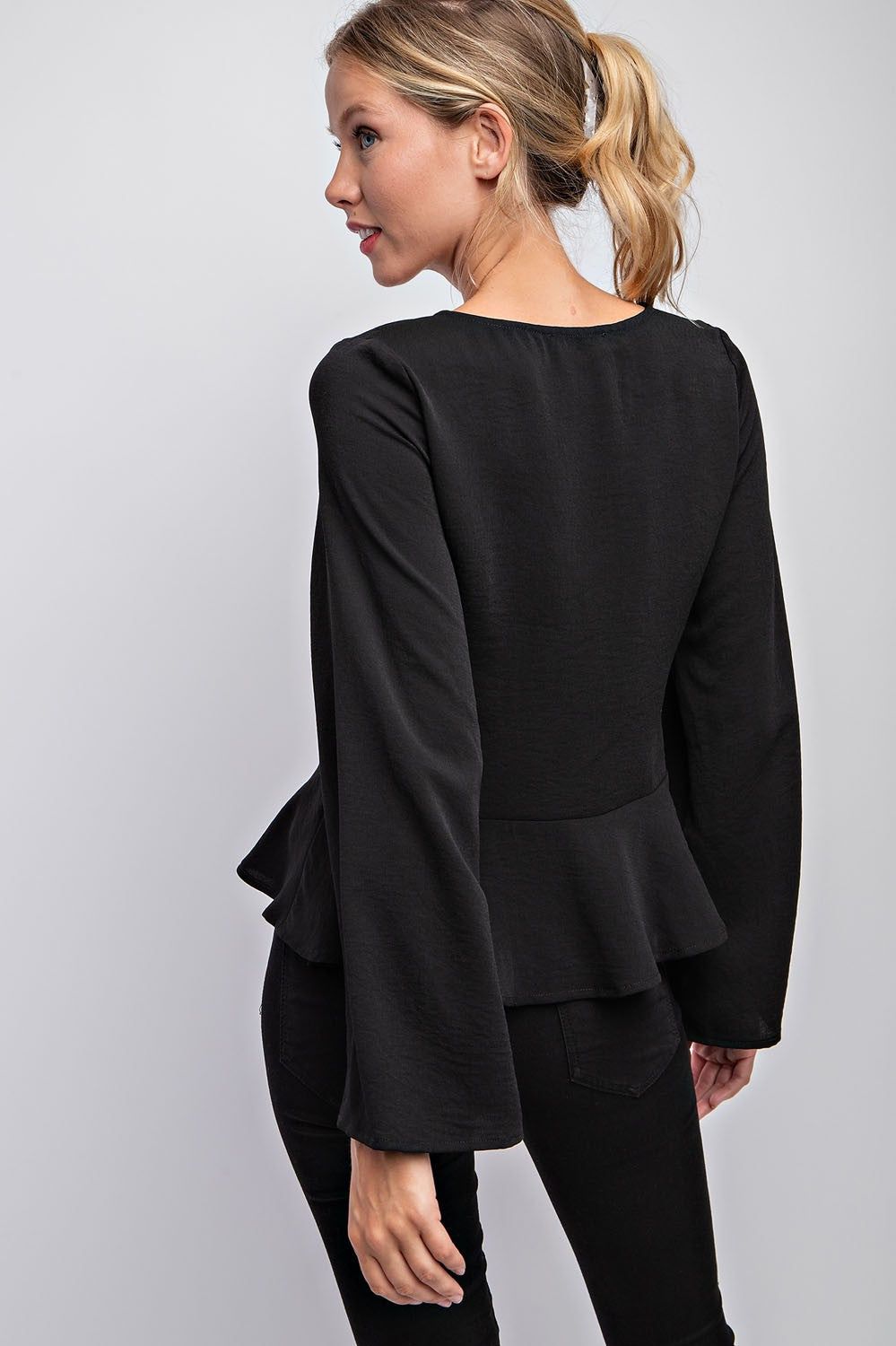 Black Bell Sleeve Ruffle Top sold by Pinkblush product image thumbnail 3