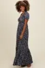 Navy Blue Floral Button Accent Maxi Dress sold by Pinkblush