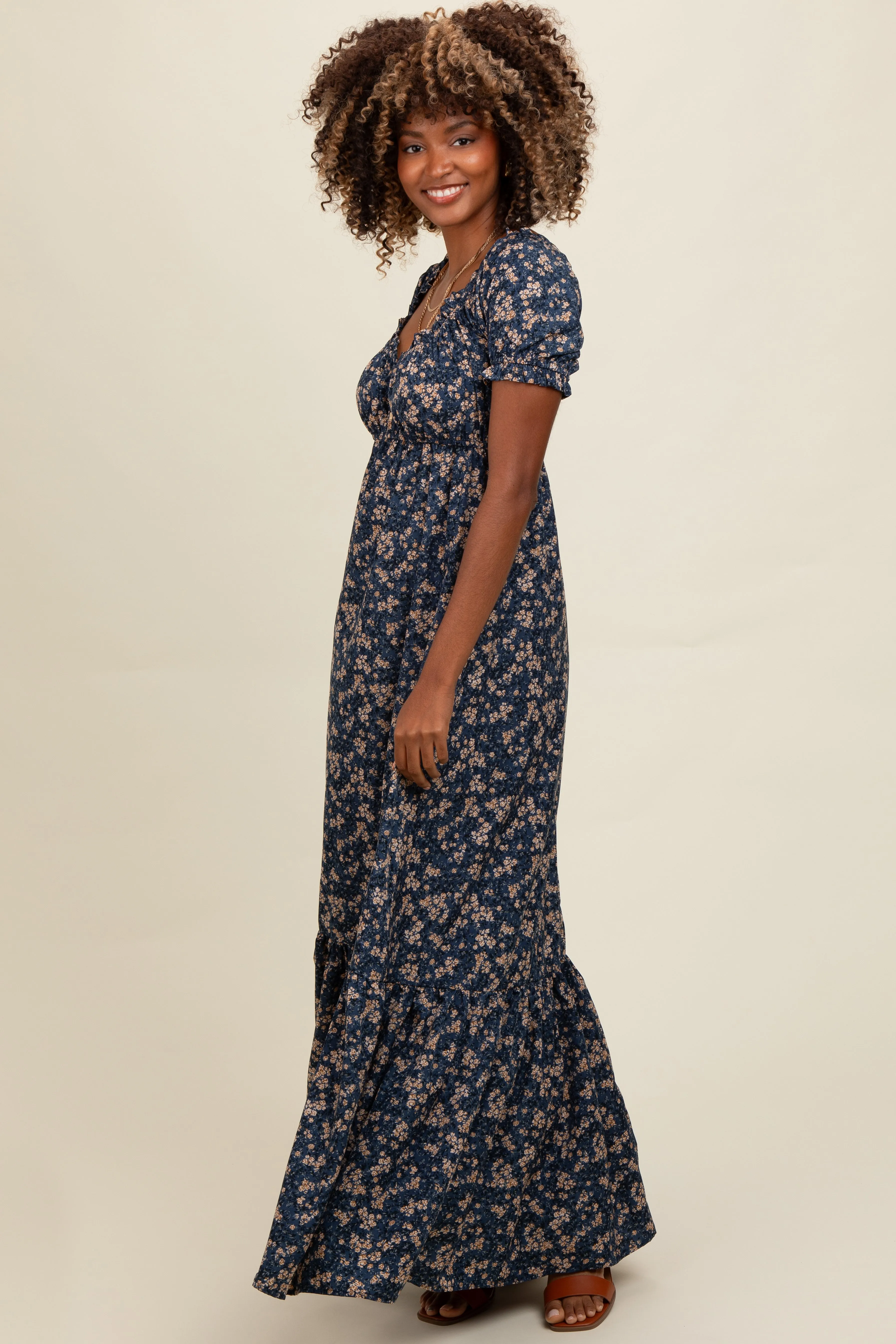 Navy Blue Floral Button Accent Maxi Dress sold by Pinkblush product image thumbnail 2
