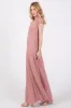 Mauve Ribbed Square Neck Short Sleeve Maxi Dress sold by Pinkblush