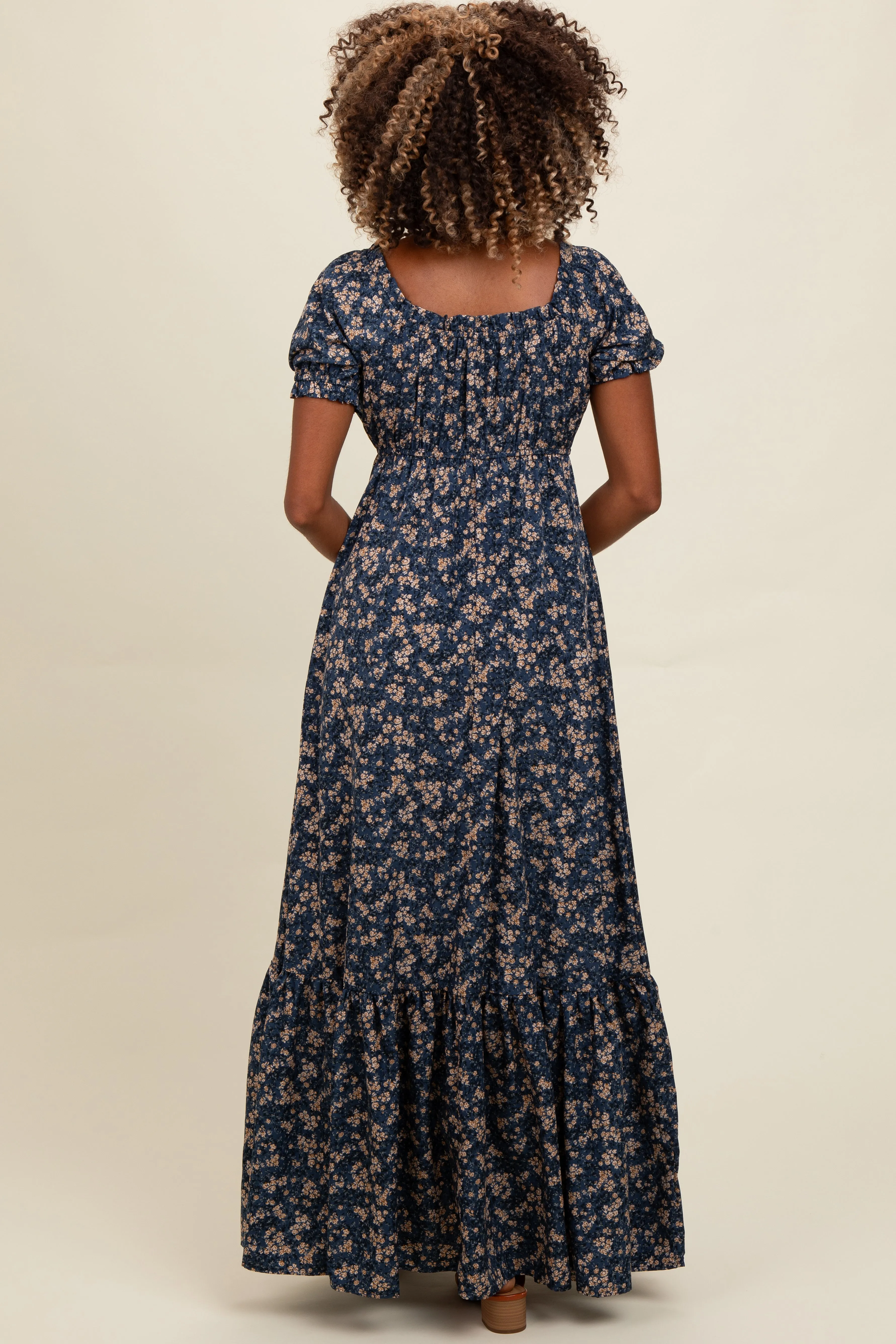 Navy Blue Floral Button Accent Maxi Dress sold by Pinkblush product image thumbnail 3