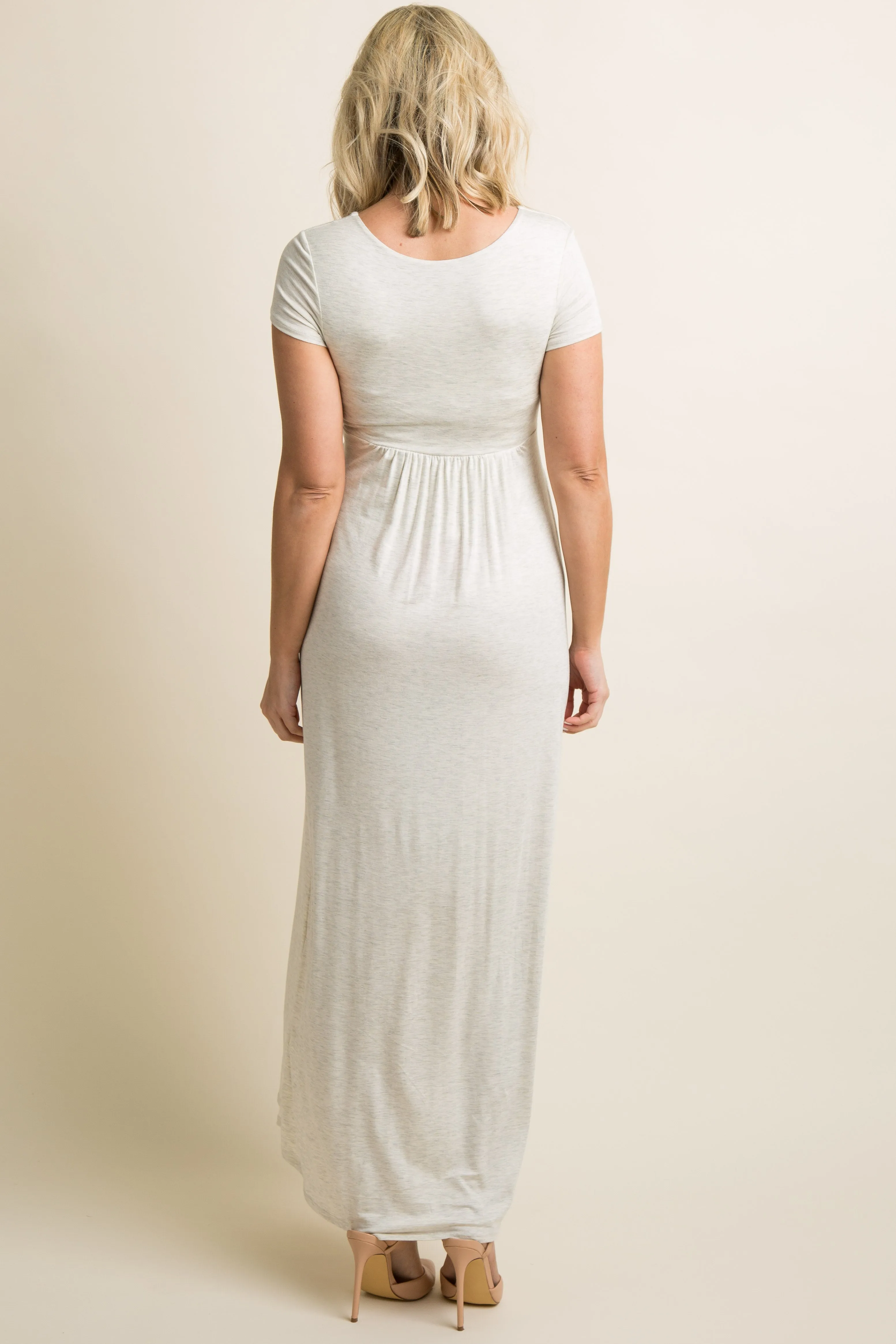 PinkBlush Petite Beige Draped Maternity/Nursing Maxi Dress sold by Pinkblush product image thumbnail 3