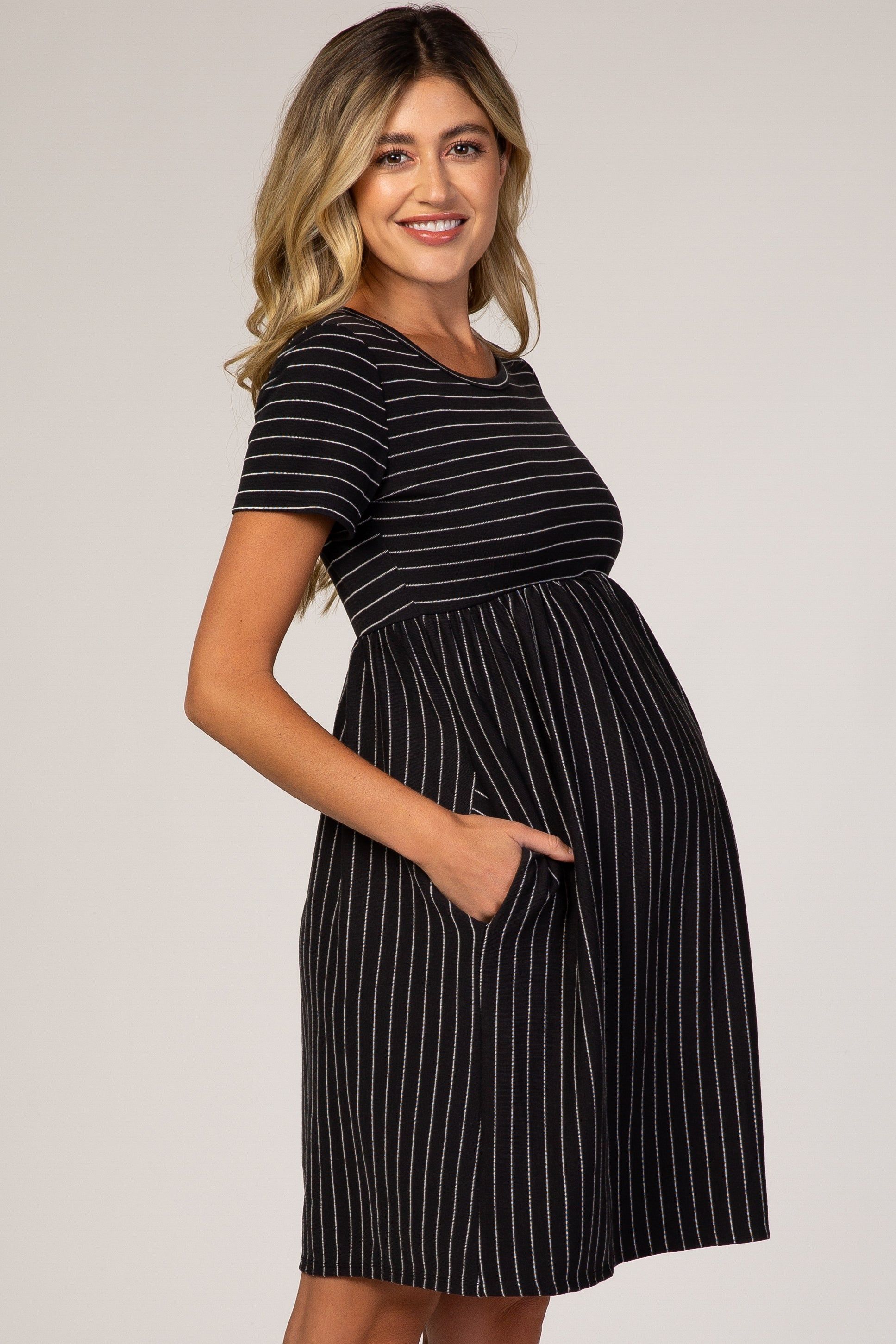 Black Striped Maternity Babydoll Dress sold by Pinkblush product image thumbnail 3