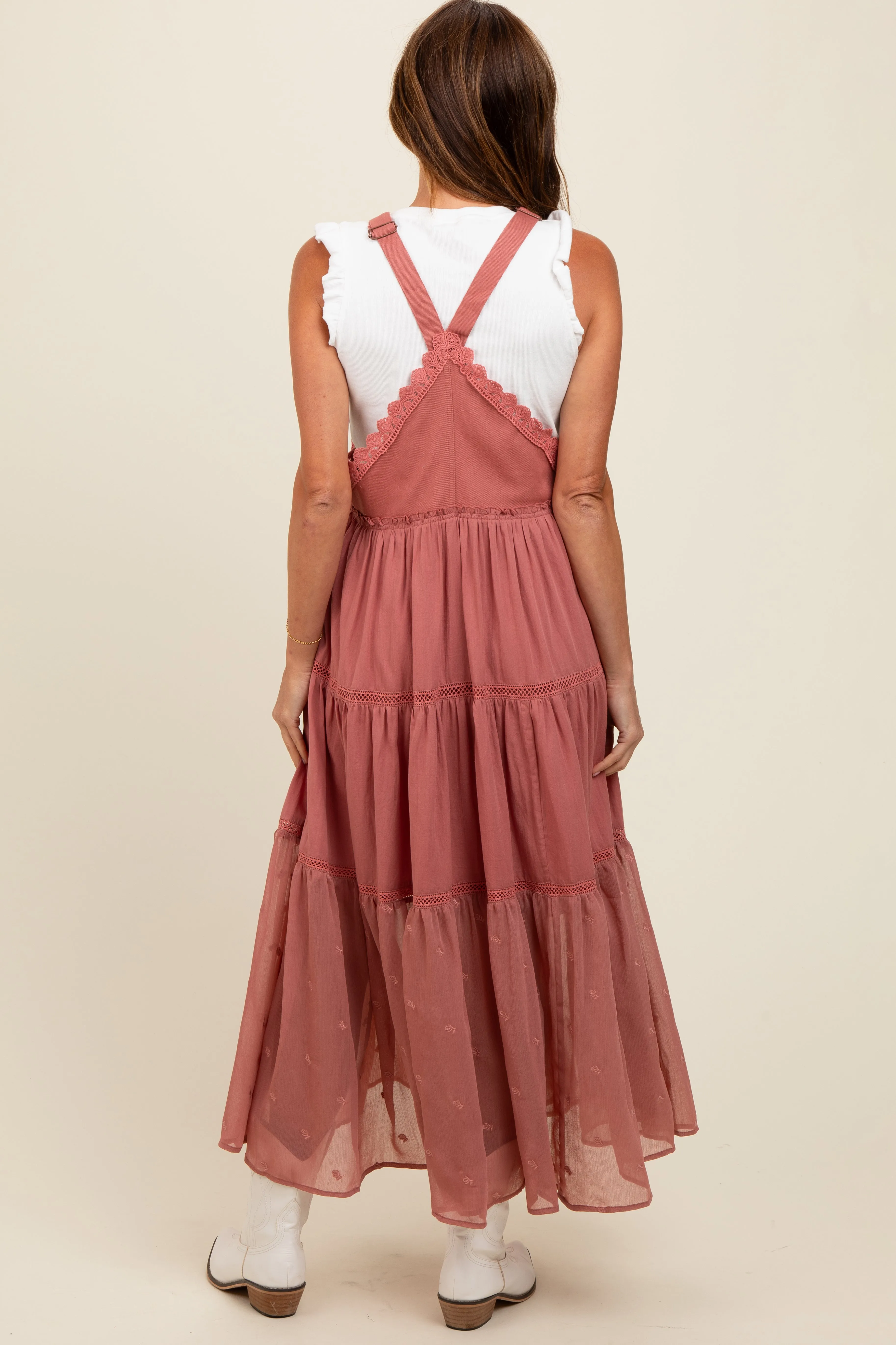 Mauve Overall Crochet Lace Tiered Dress sold by Pinkblush product image thumbnail 3