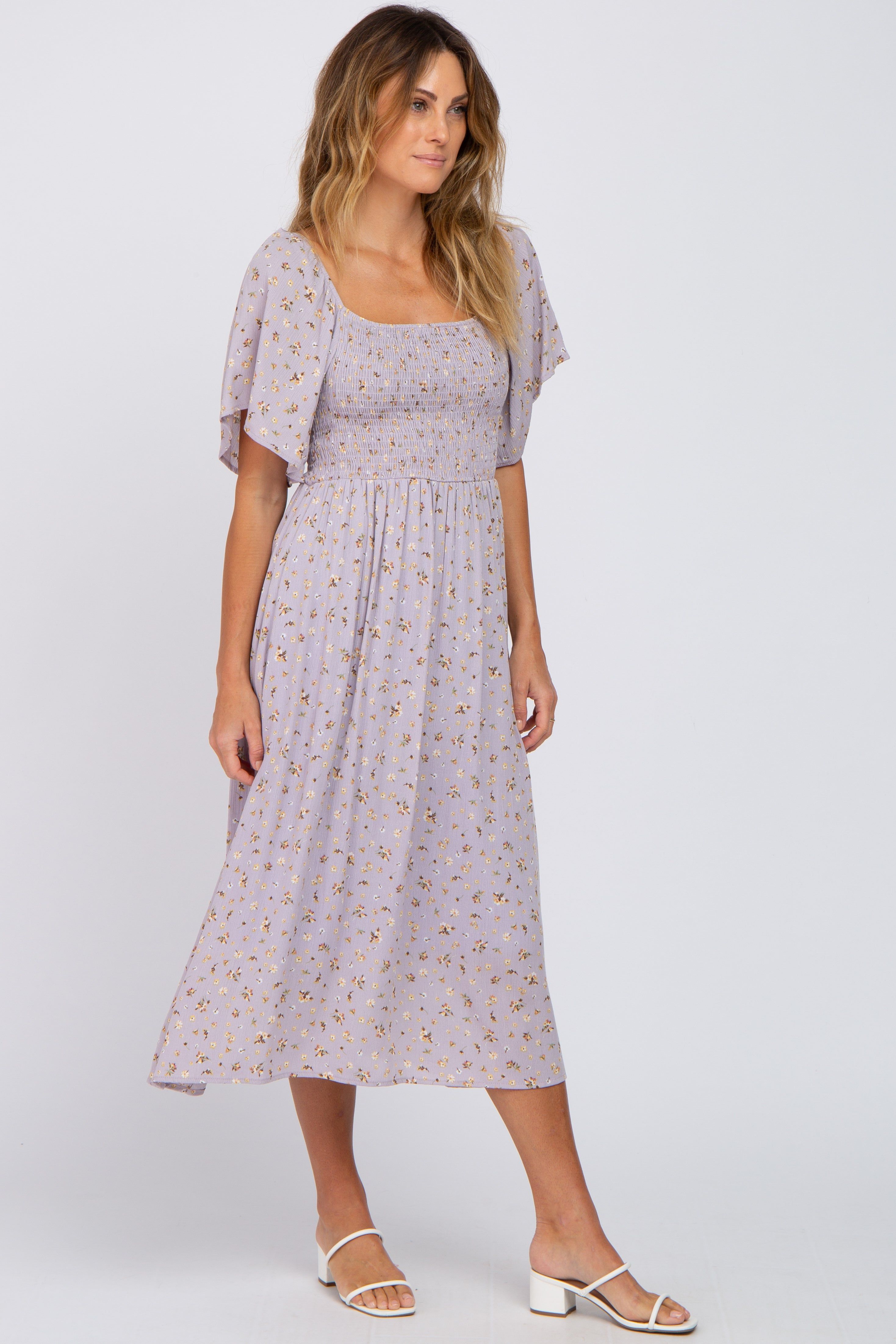 Lavender Floral Smocked Midi Dress sold by Pinkblush product image thumbnail 2