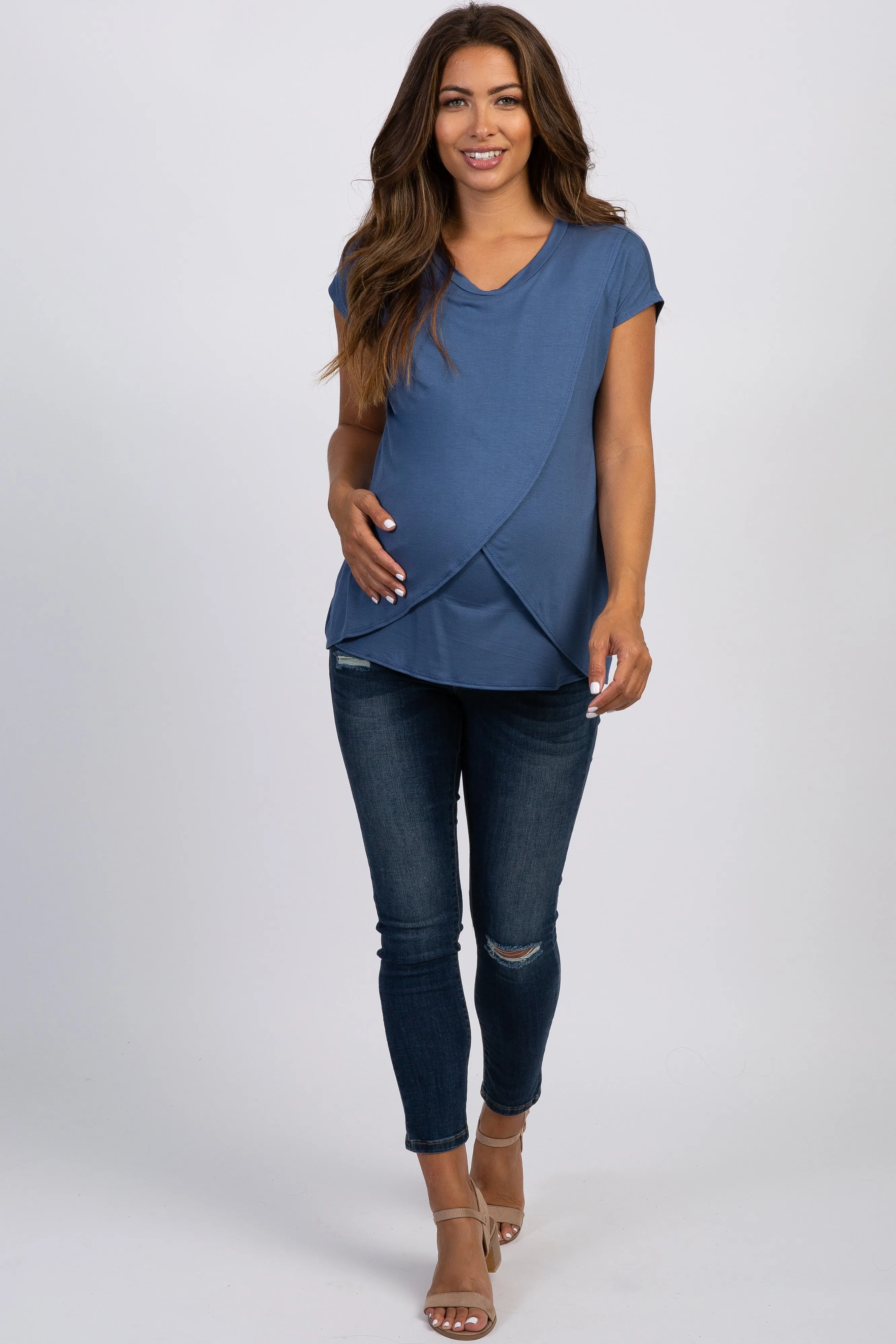 PinkBlush Blue Layered Wrap Front Maternity Nursing Top sold by Pinkblush product image thumbnail 5