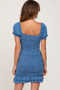 Blue Chambray Smocked Mini Dress sold by Pinkblush