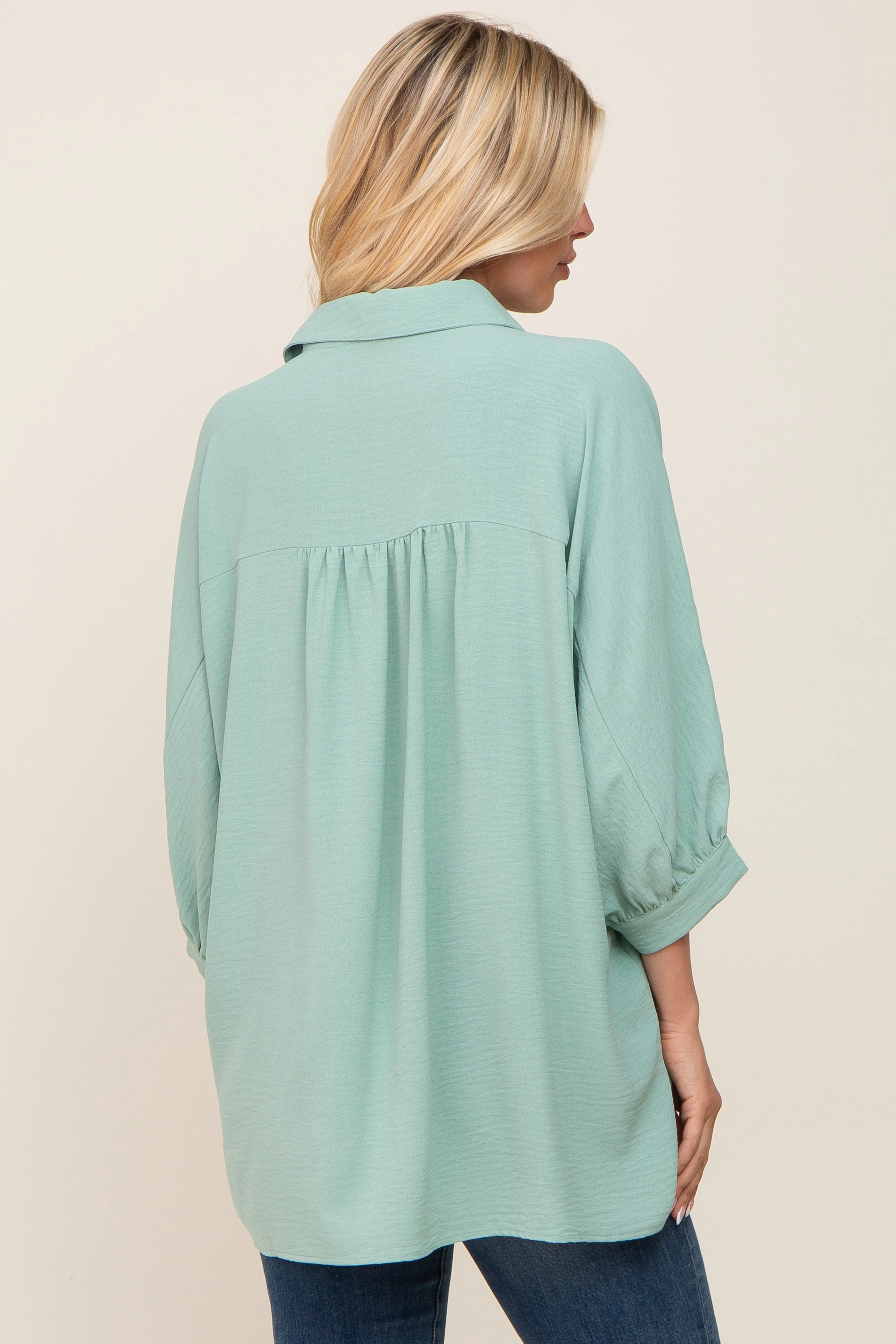 Mint Green Button Down 3/4 Sleeve Top sold by Pinkblush product image thumbnail 3