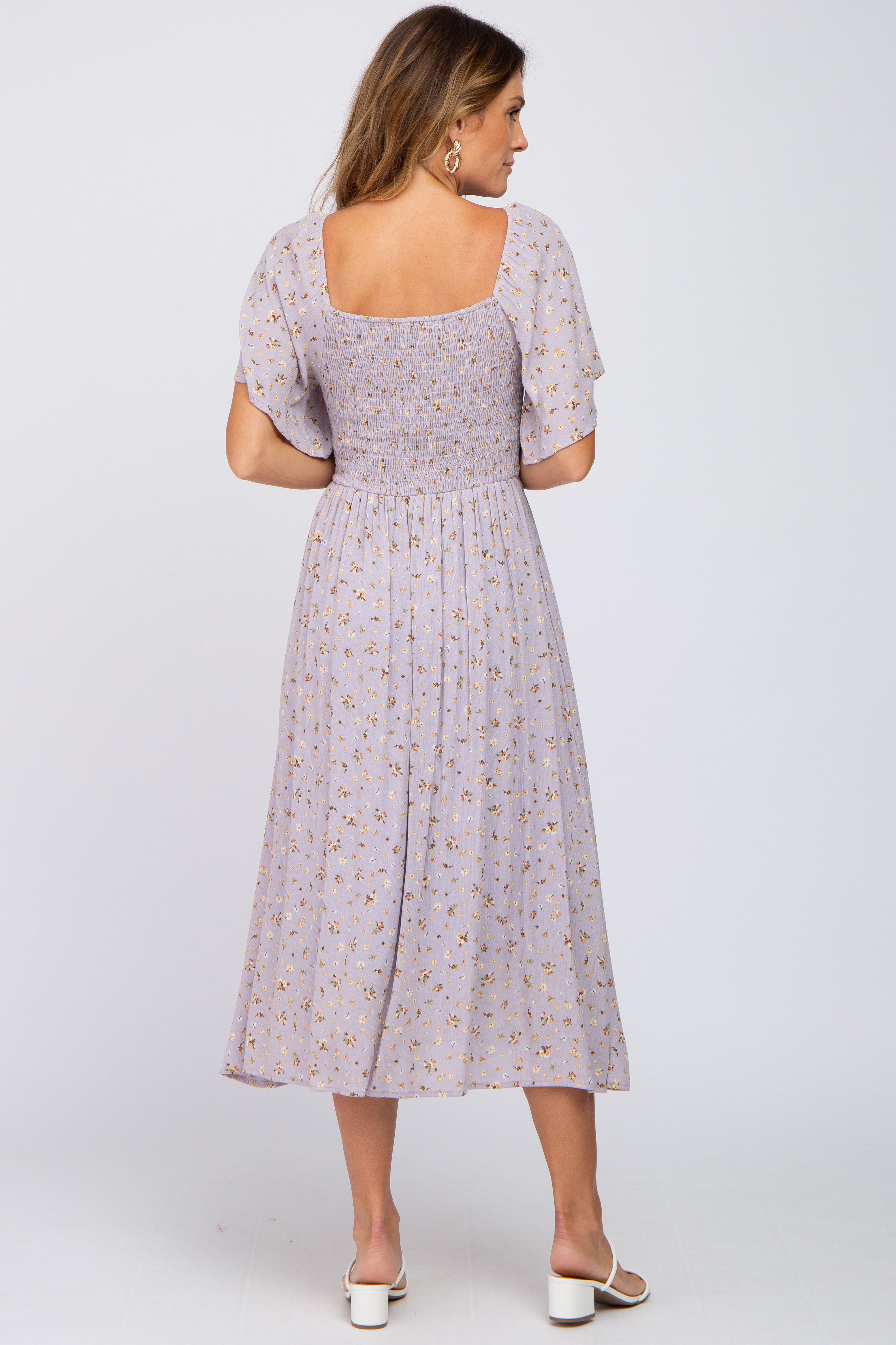Lavender Floral Smocked Midi Dress sold by Pinkblush product image thumbnail 3