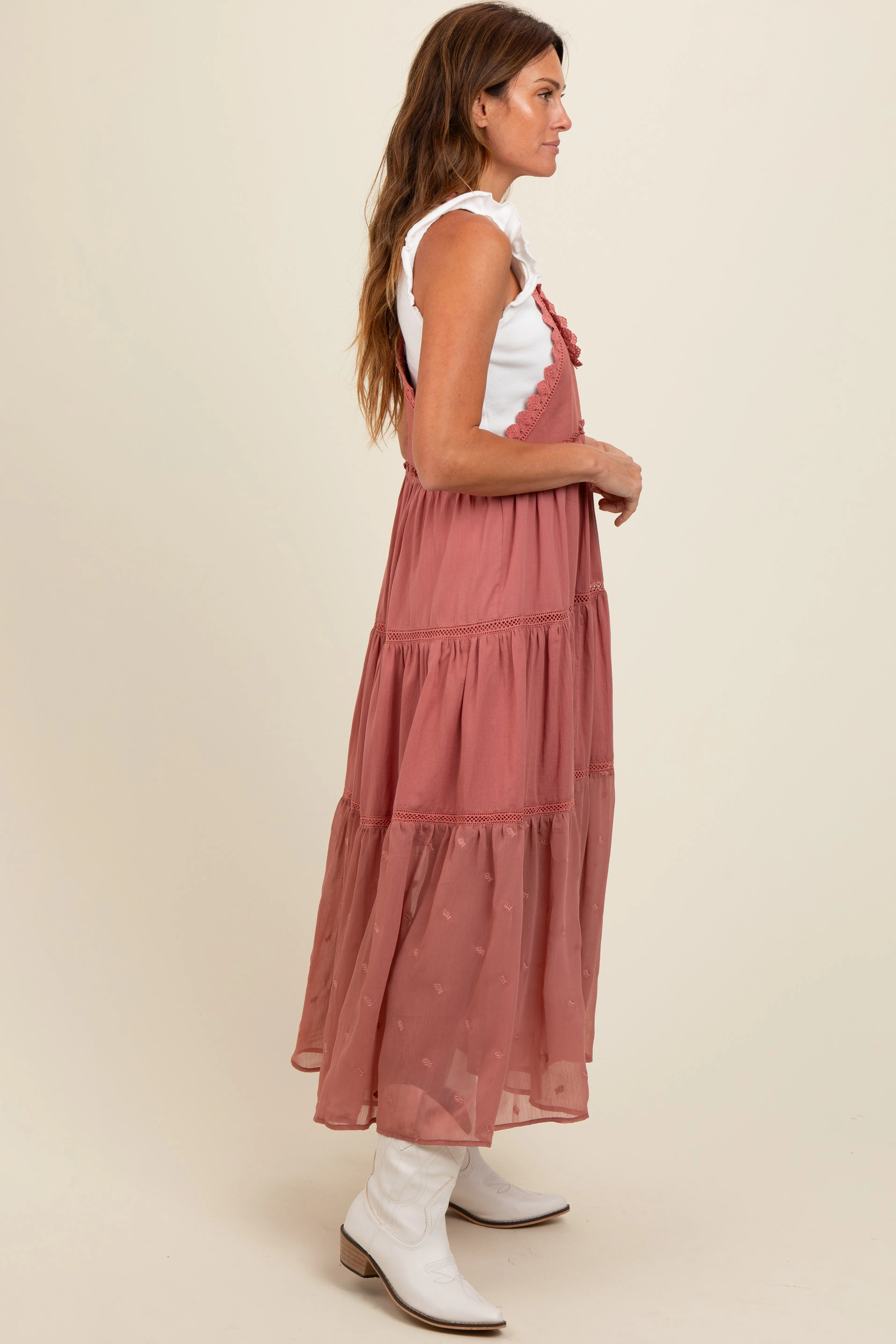 Mauve Overall Crochet Lace Tiered Dress sold by Pinkblush product image thumbnail 2