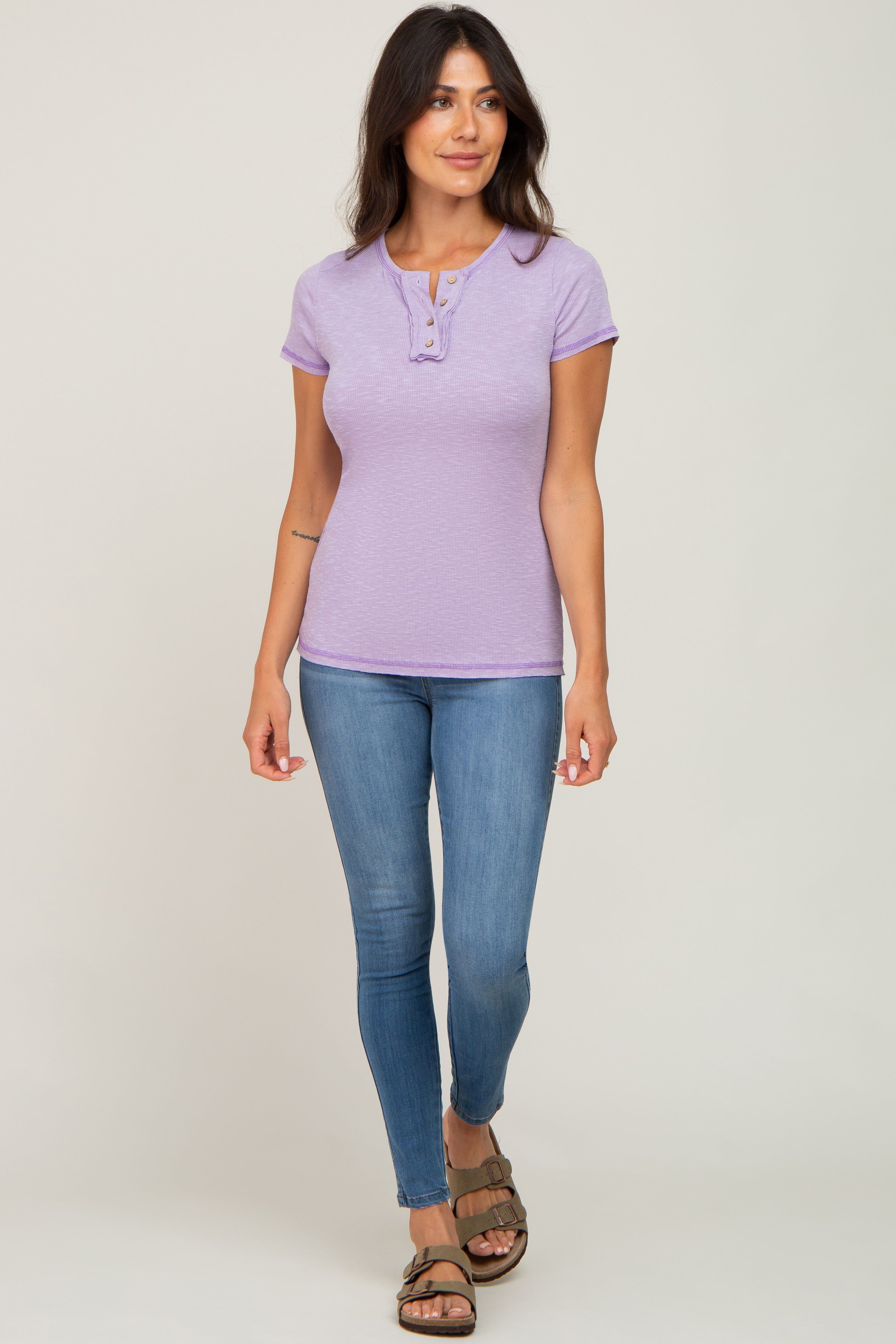 Lavender Ribbed Button Front Top sold by Pinkblush product image thumbnail 4