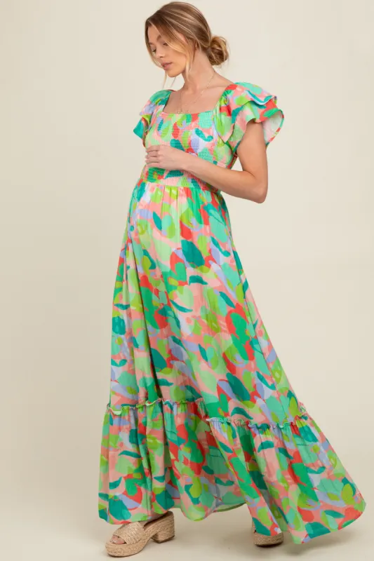 Light Coral Smocked Ruffle Sleeve Maternity Maxi Dress sold by Pinkblush