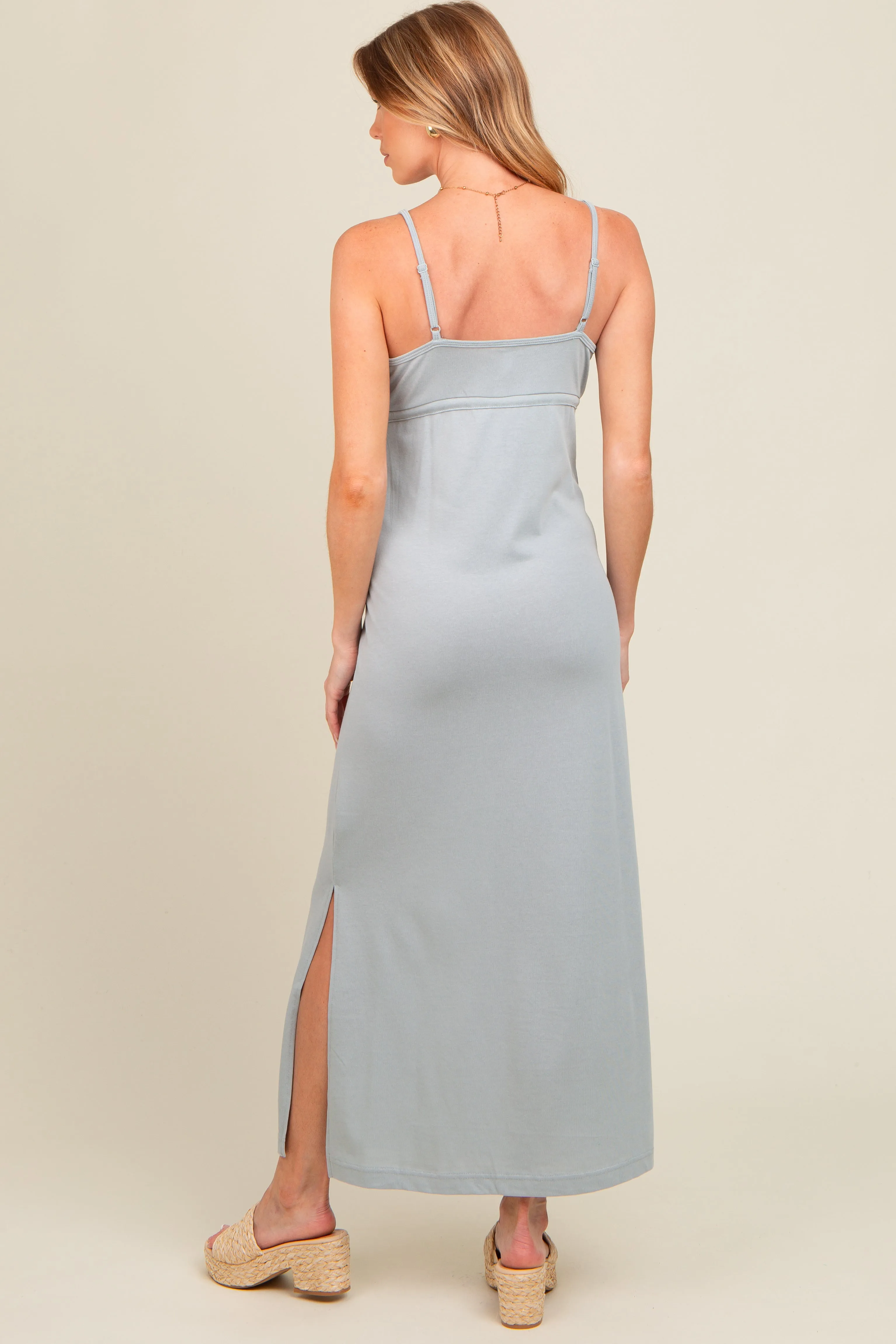 Light Blue V-Neck Side Slit Maternity Maxi Dress sold by Pinkblush product image thumbnail 4