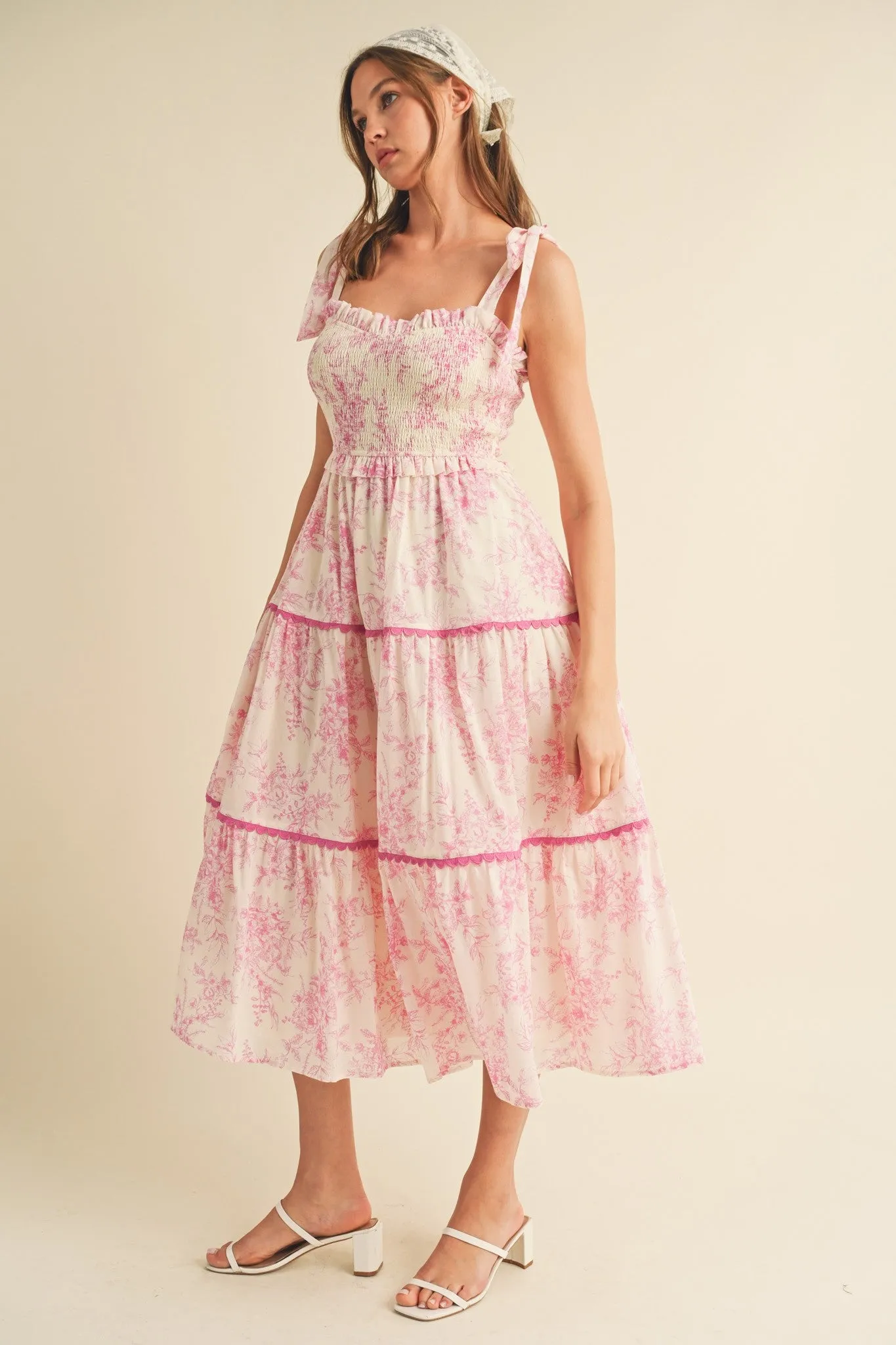 Pink Floral Sleeveless Ruffle Tiered Midi Dress sold by Pinkblush product image thumbnail 3