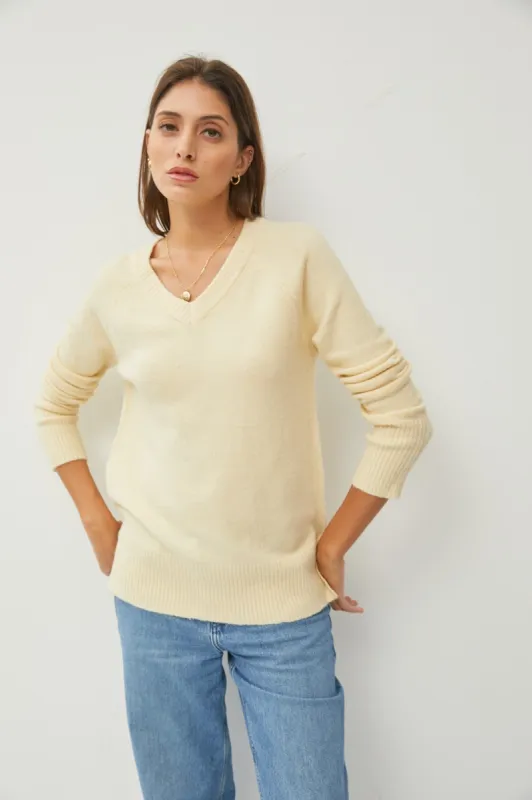 Cream V-Neck Basic Sweater sold by Pinkblush
