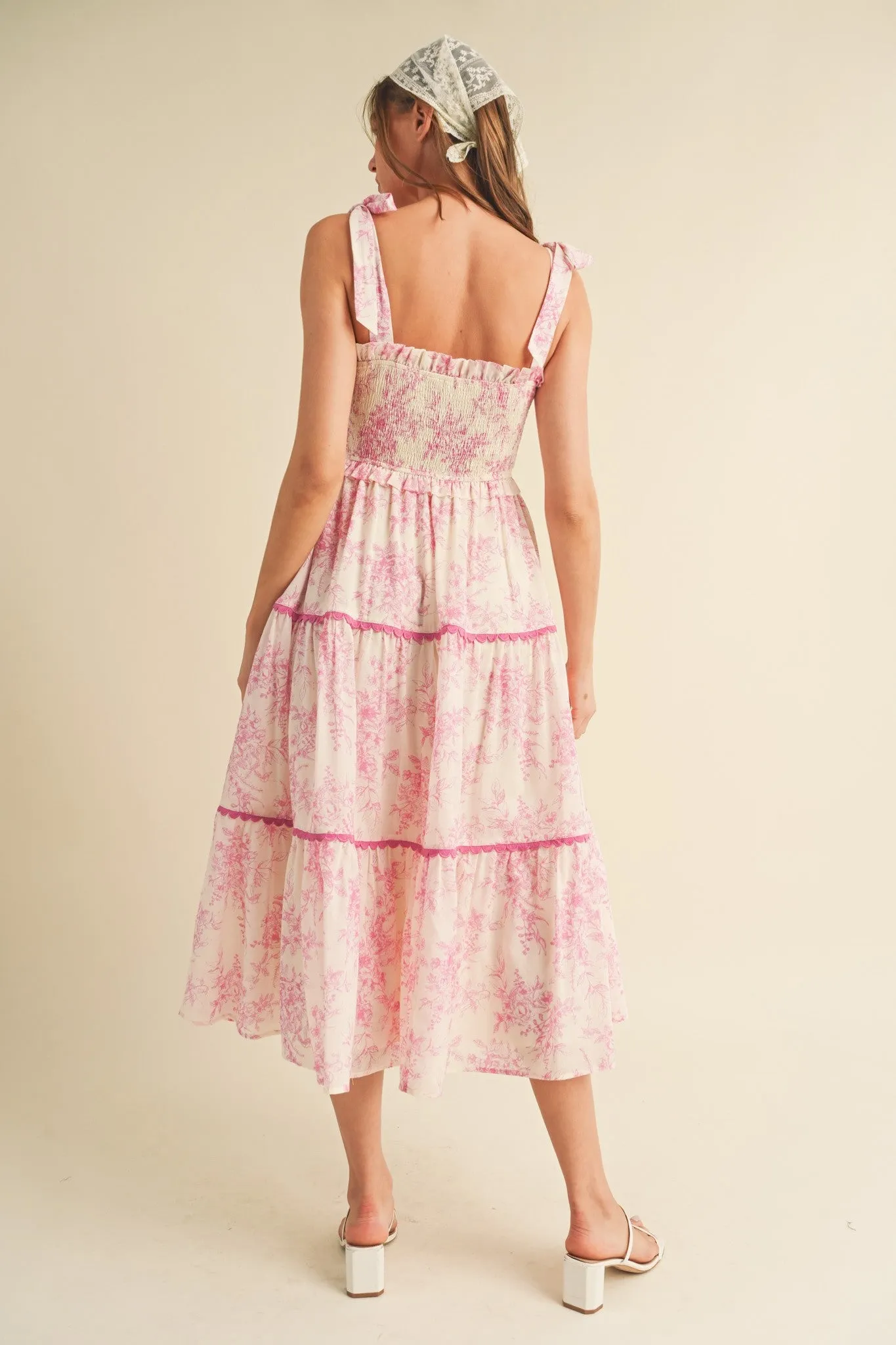 Pink Floral Sleeveless Ruffle Tiered Midi Dress sold by Pinkblush product image thumbnail 4
