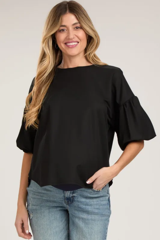 Black Drop Shoulder Puff Sleeve Maternity Top sold by Pinkblush