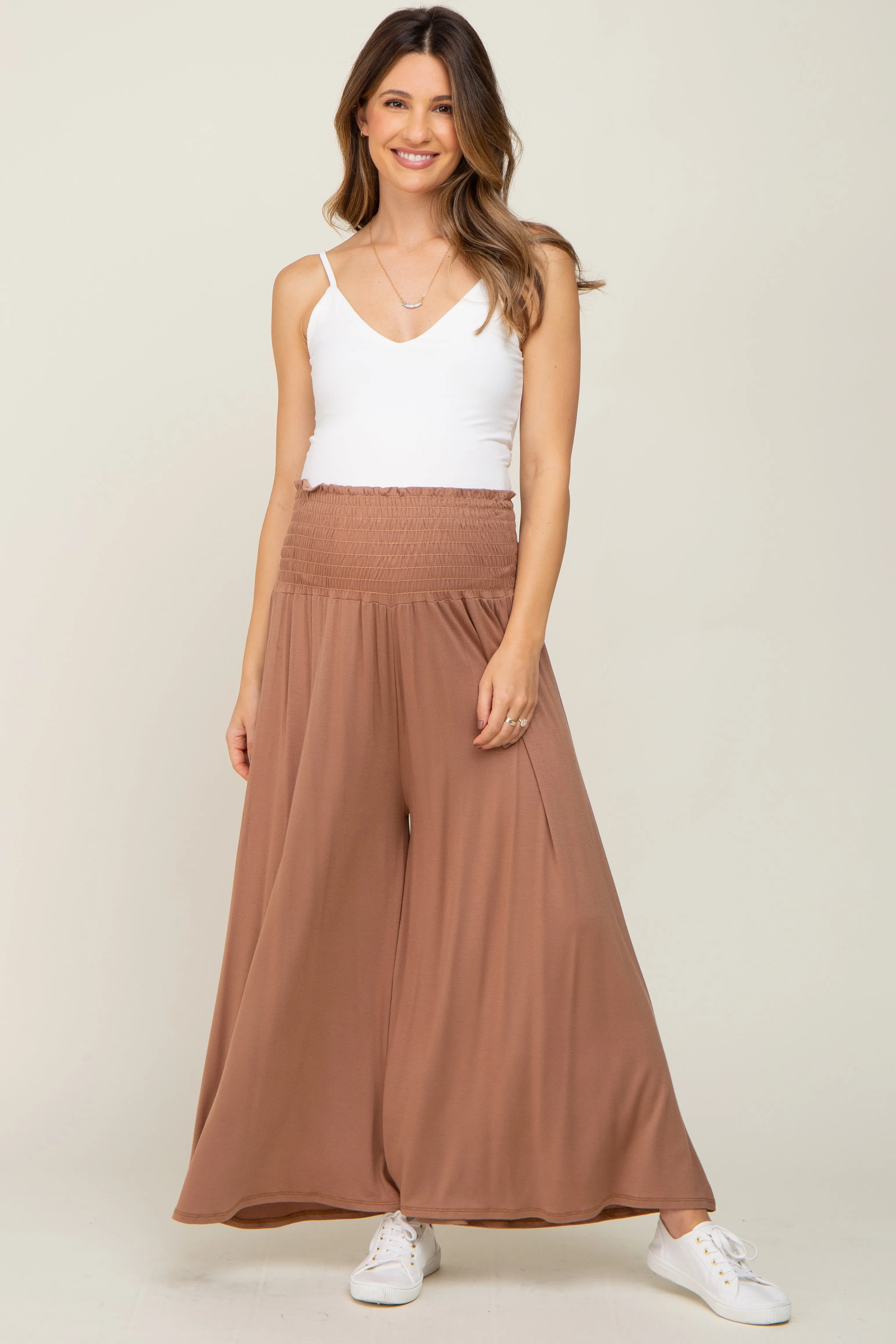 Mocha Smocked Wide Leg Maternity Pants sold by Pinkblush product image thumbnail 5
