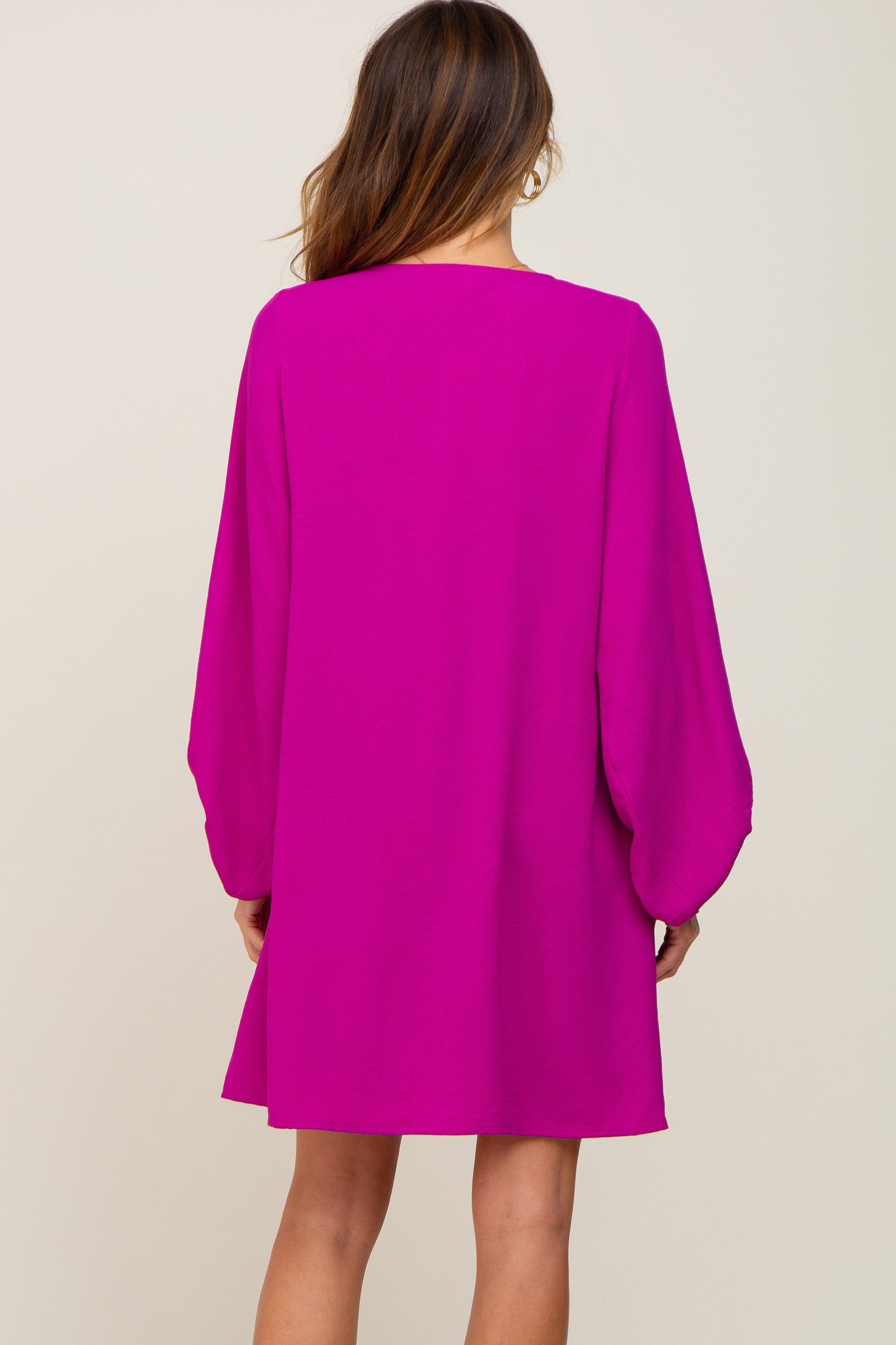 Magenta Button Front Balloon Sleeve Dress sold by Pinkblush product image thumbnail 3