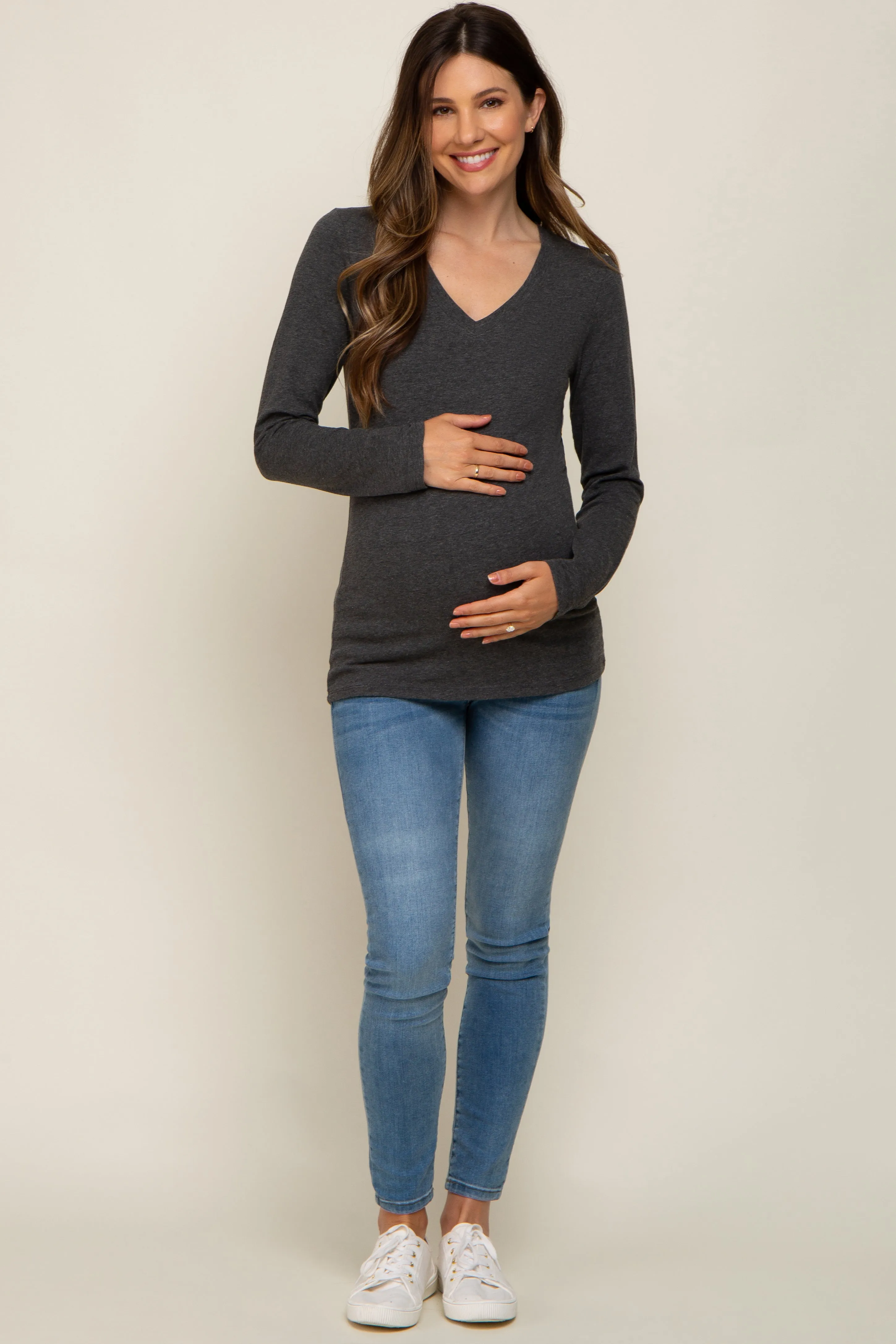 Charcoal Fitted Long Sleeve Maternity Top sold by Pinkblush product image thumbnail 4