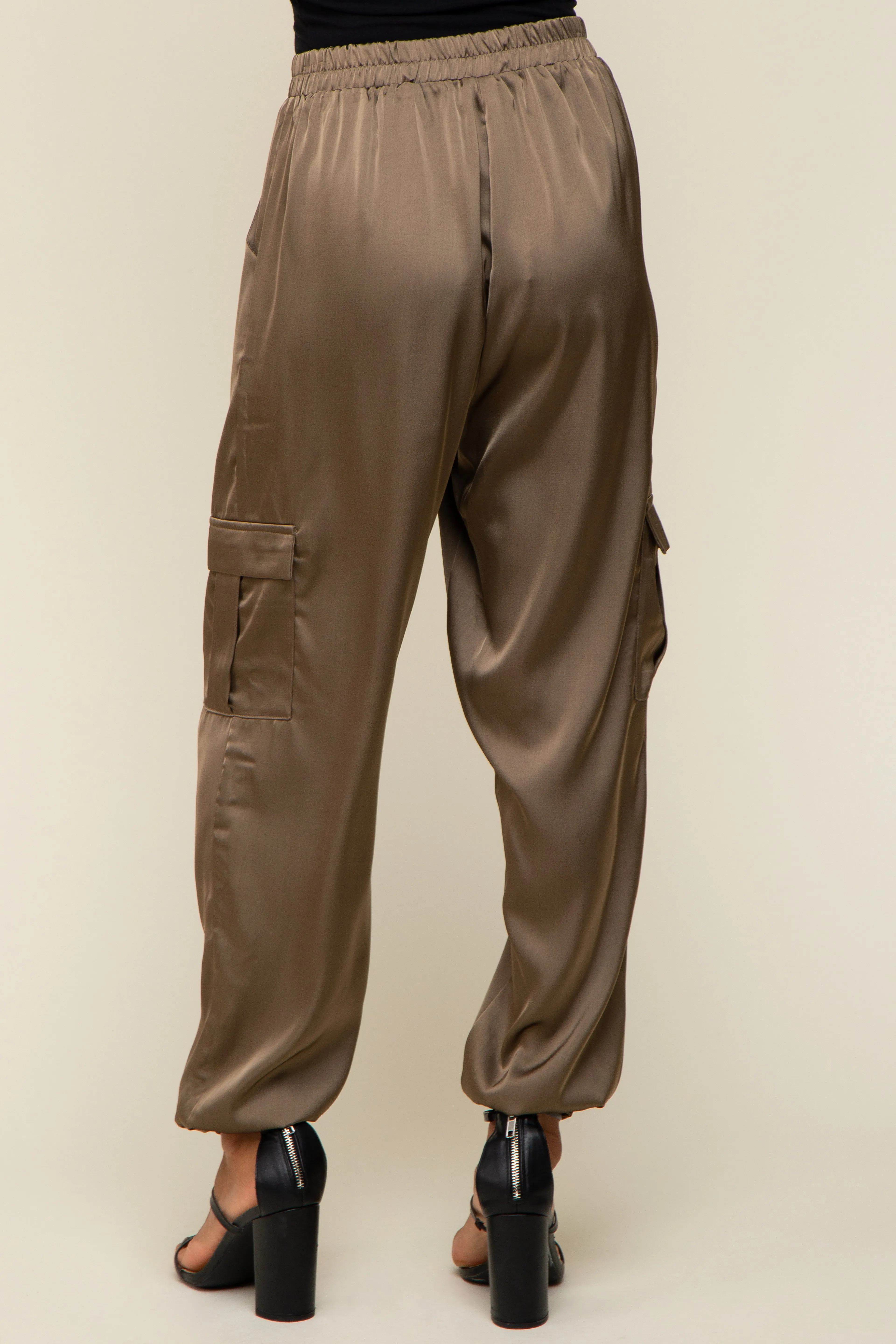 Olive Satin Cargo Jogger Pants sold by Pinkblush product image thumbnail 4