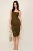 Olive Ruched Mesh Square Neck Midi Dress sold by Pinkblush