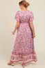 Pink Floral Border Printed Woven Short Sleeve V-Neck Maternity Maxi Dress sold by Pinkblush