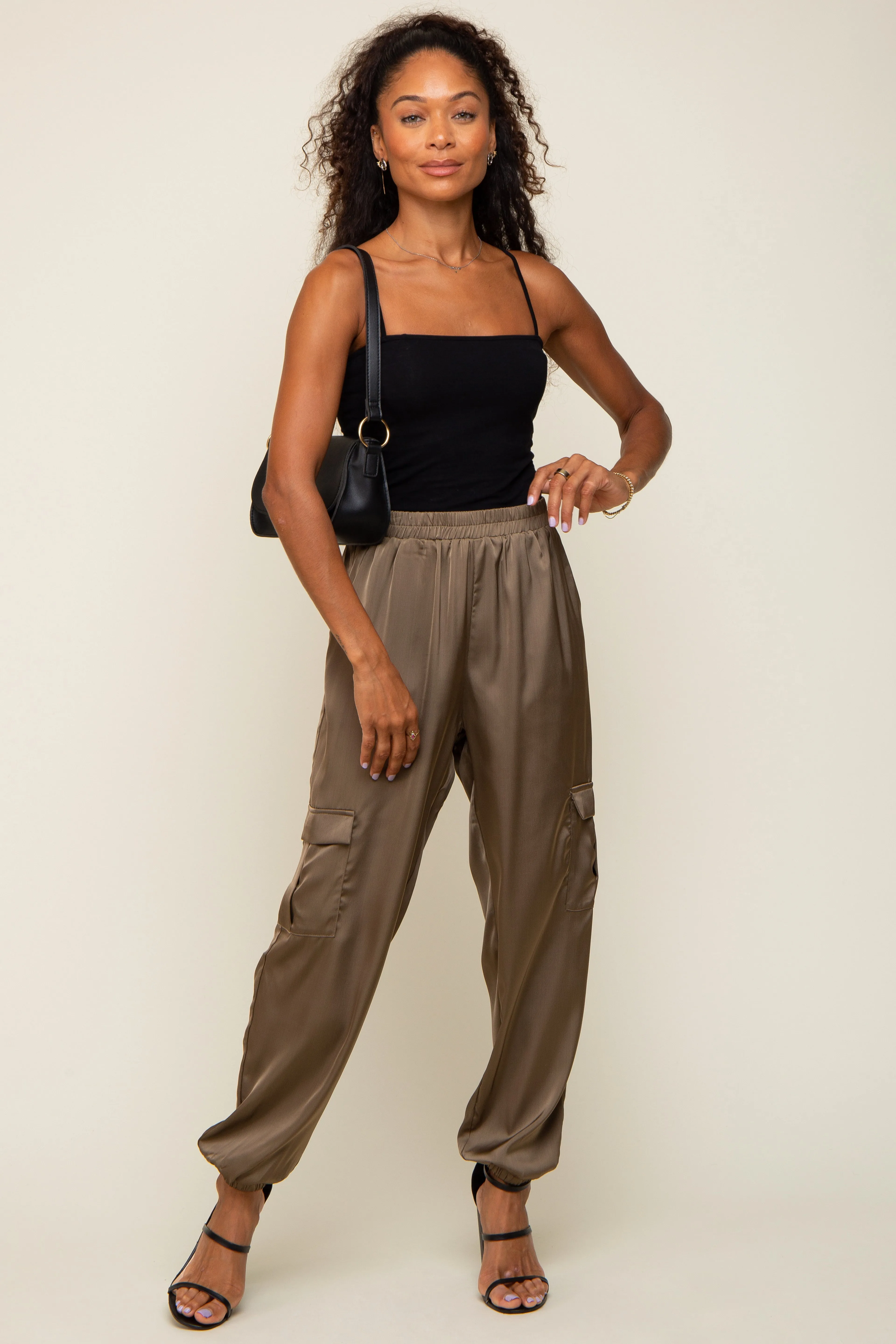 Olive Satin Cargo Jogger Pants sold by Pinkblush product image thumbnail 5