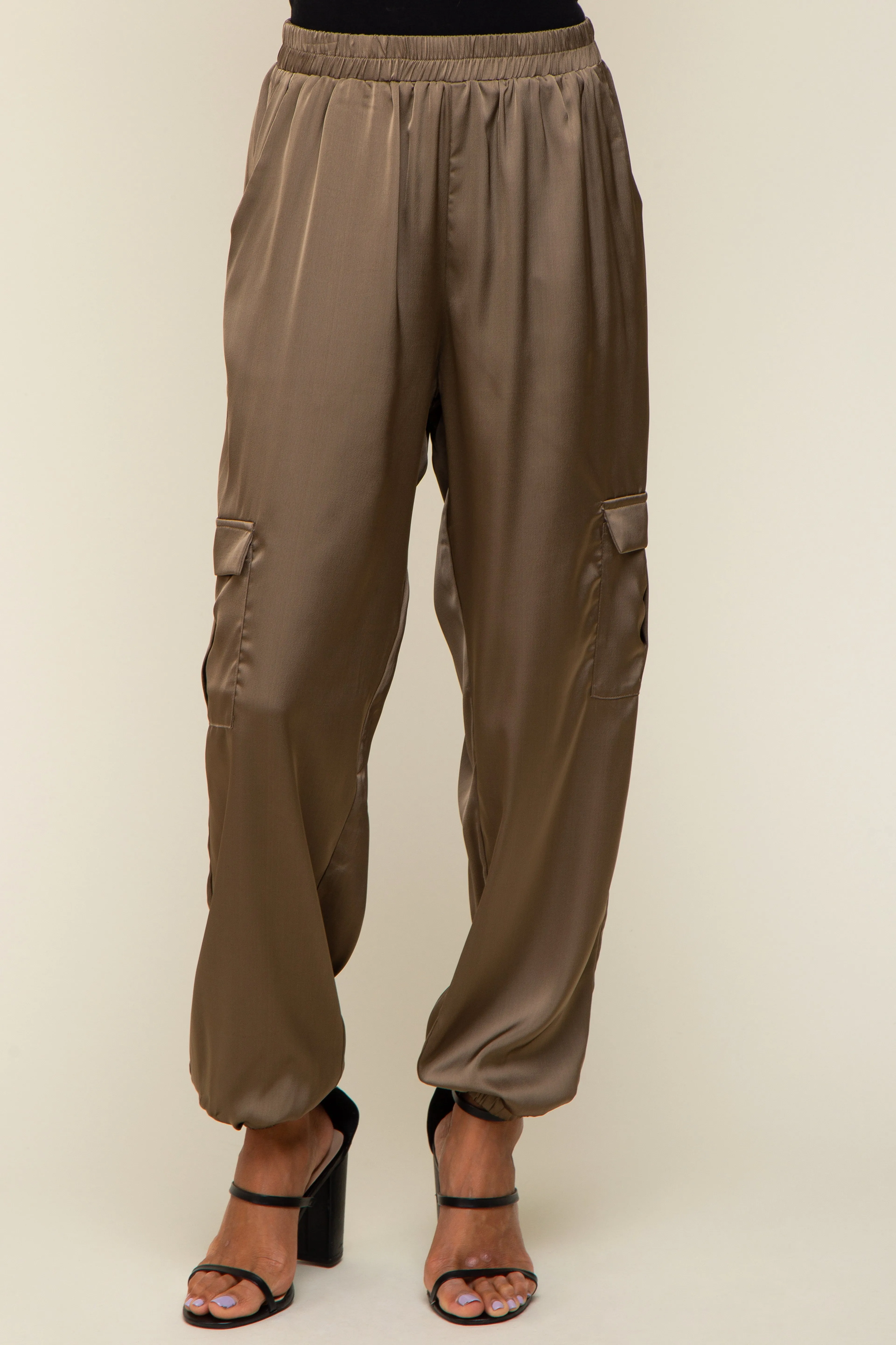 Olive Satin Cargo Jogger Pants sold by Pinkblush product image thumbnail 2