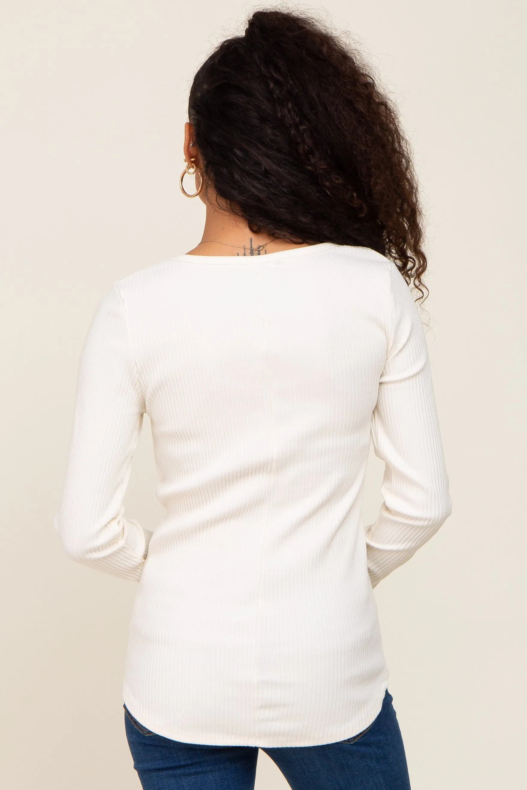 Ivory Ribbed Scoop Neck Long Sleeve Top sold by Pinkblush product image thumbnail 3