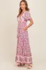 Pink Floral Border Printed Woven Short Sleeve V-Neck Maternity Maxi Dress sold by Pinkblush