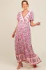 Pink Floral Border Printed Woven Short Sleeve V-Neck Maternity Maxi Dress sold by Pinkblush