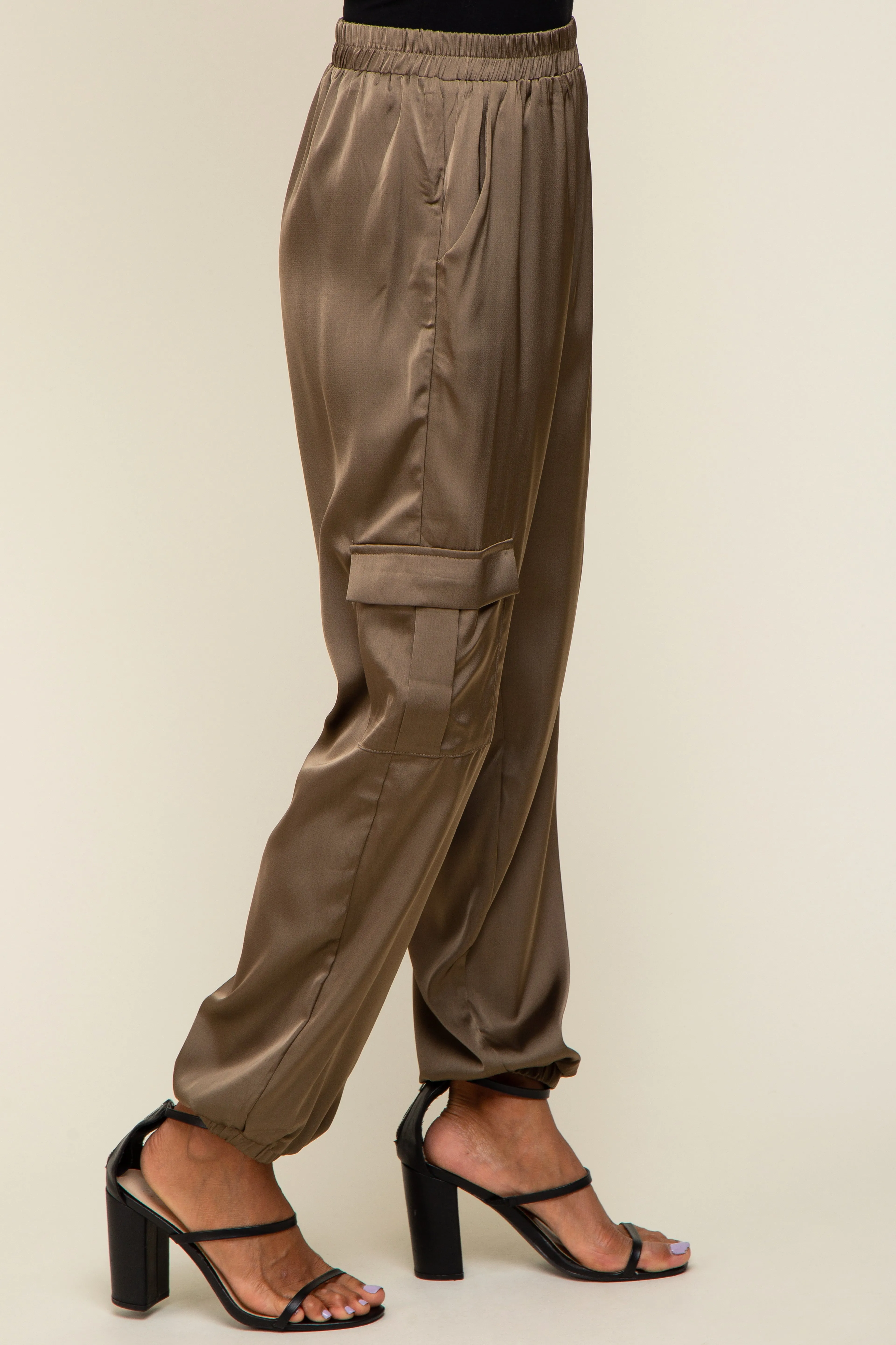 Olive Satin Cargo Jogger Pants sold by Pinkblush product image thumbnail 3