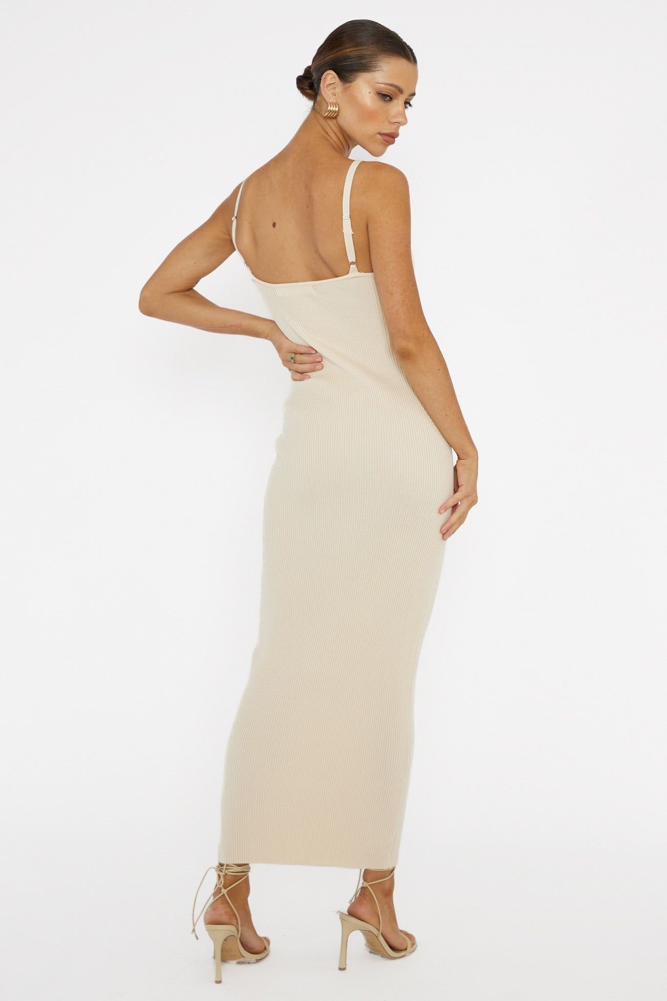 Cream Sleeveless Ribbed Front Twist Maxi Dress sold by Pinkblush product image thumbnail 2