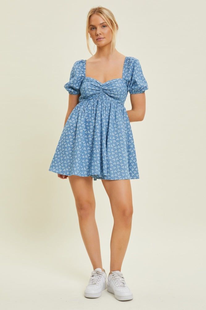 Denim Chambray Babydoll Romper sold by Pinkblush