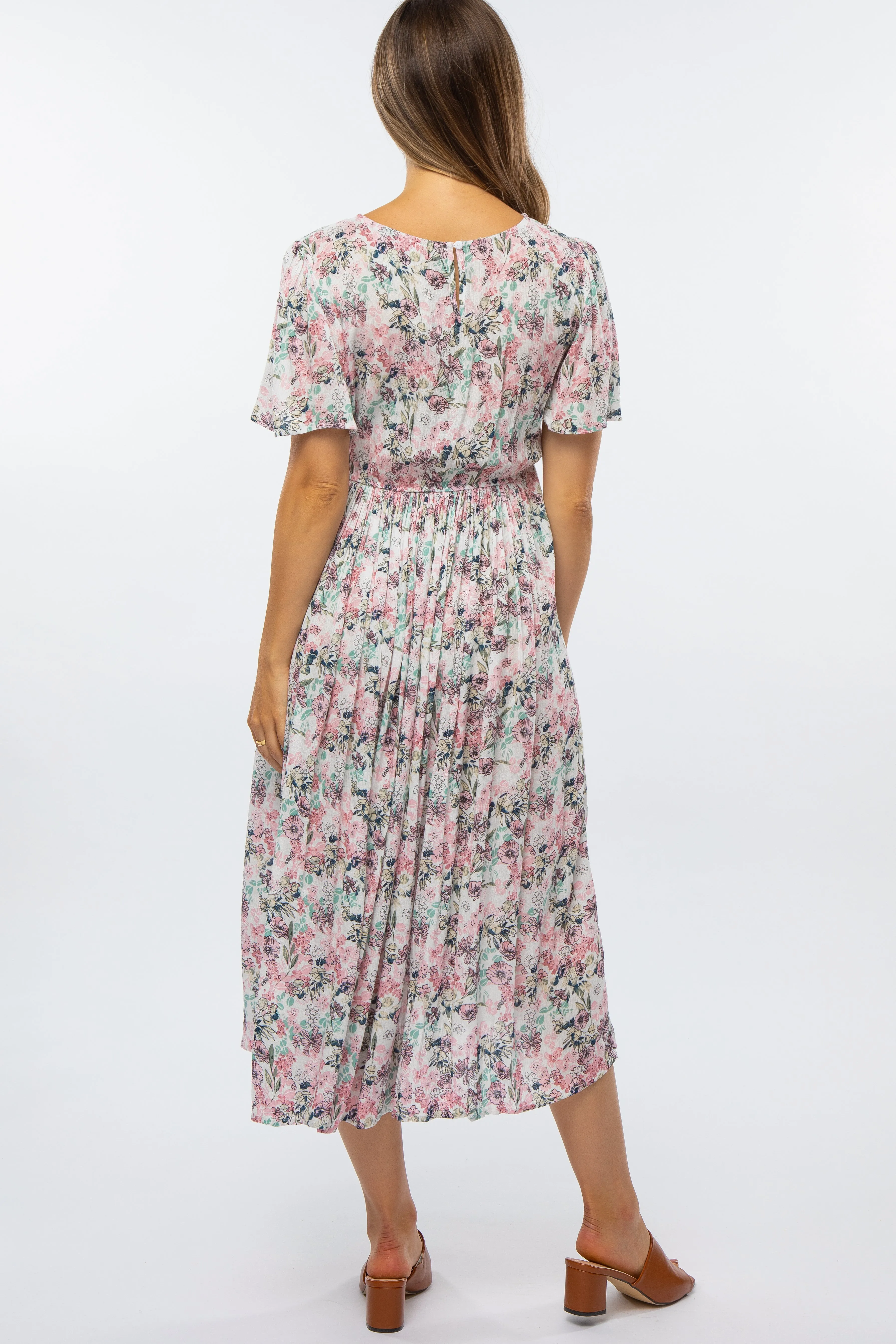 Pink Floral Pleated Maternity Midi Dress sold by Pinkblush product image thumbnail 3