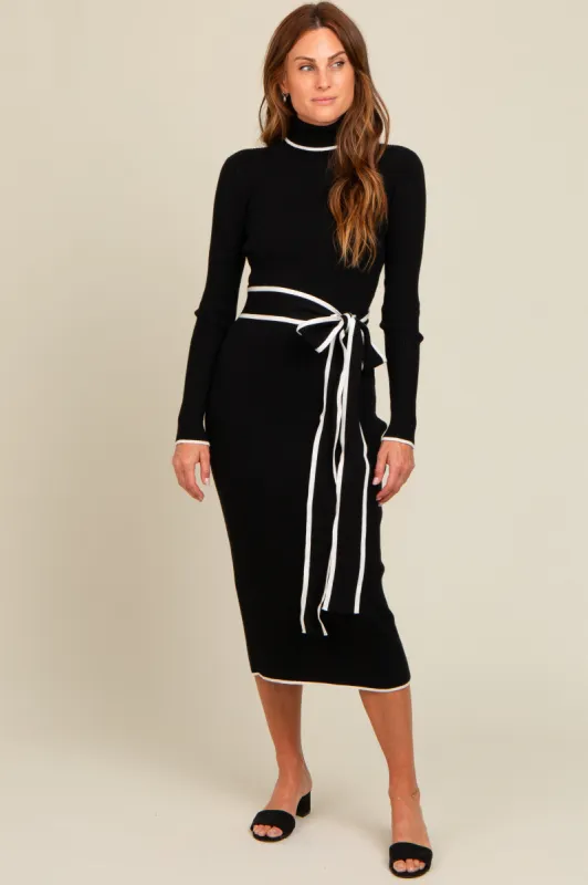 Black Contrast Trim Turtleneck Sweater Dress sold by Pinkblush